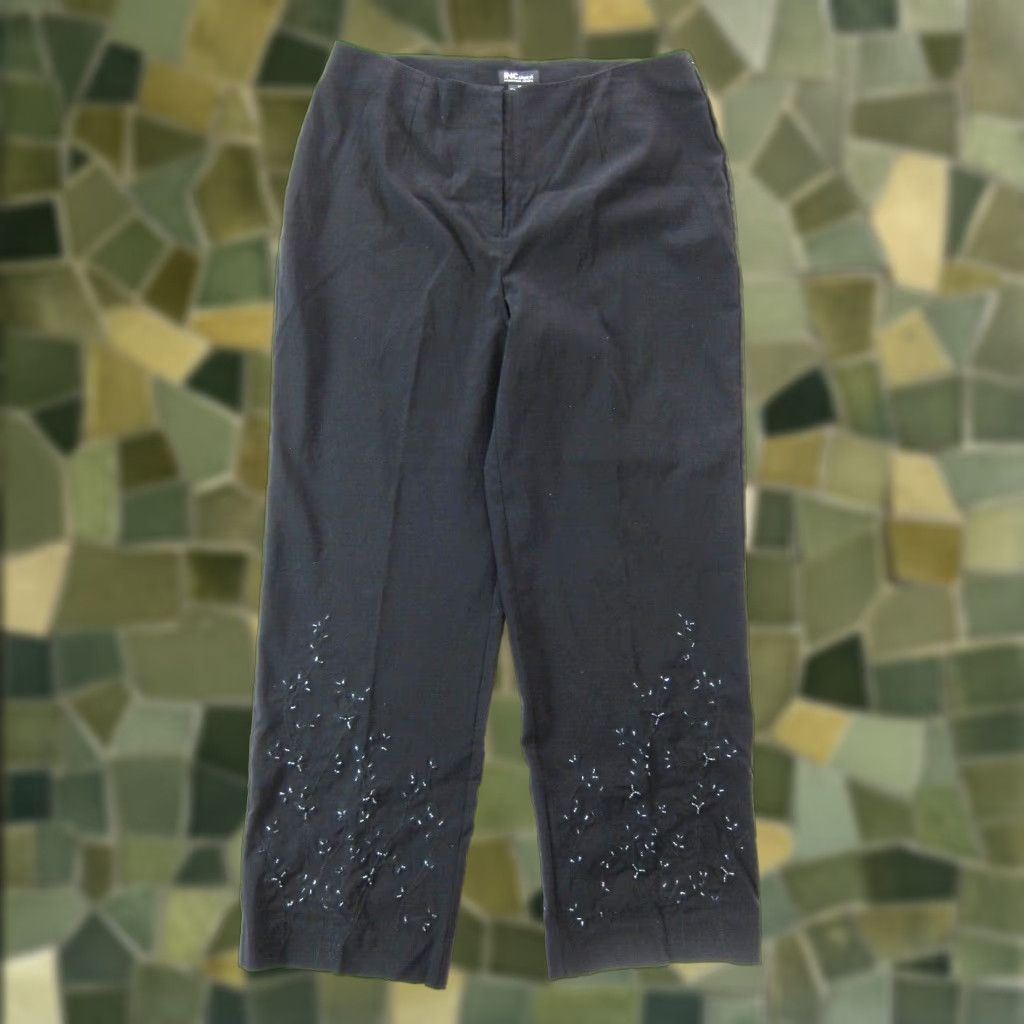 NWT INC International Concepts Black Stretch Beaded Wide Leg Capri Crop Pant 14