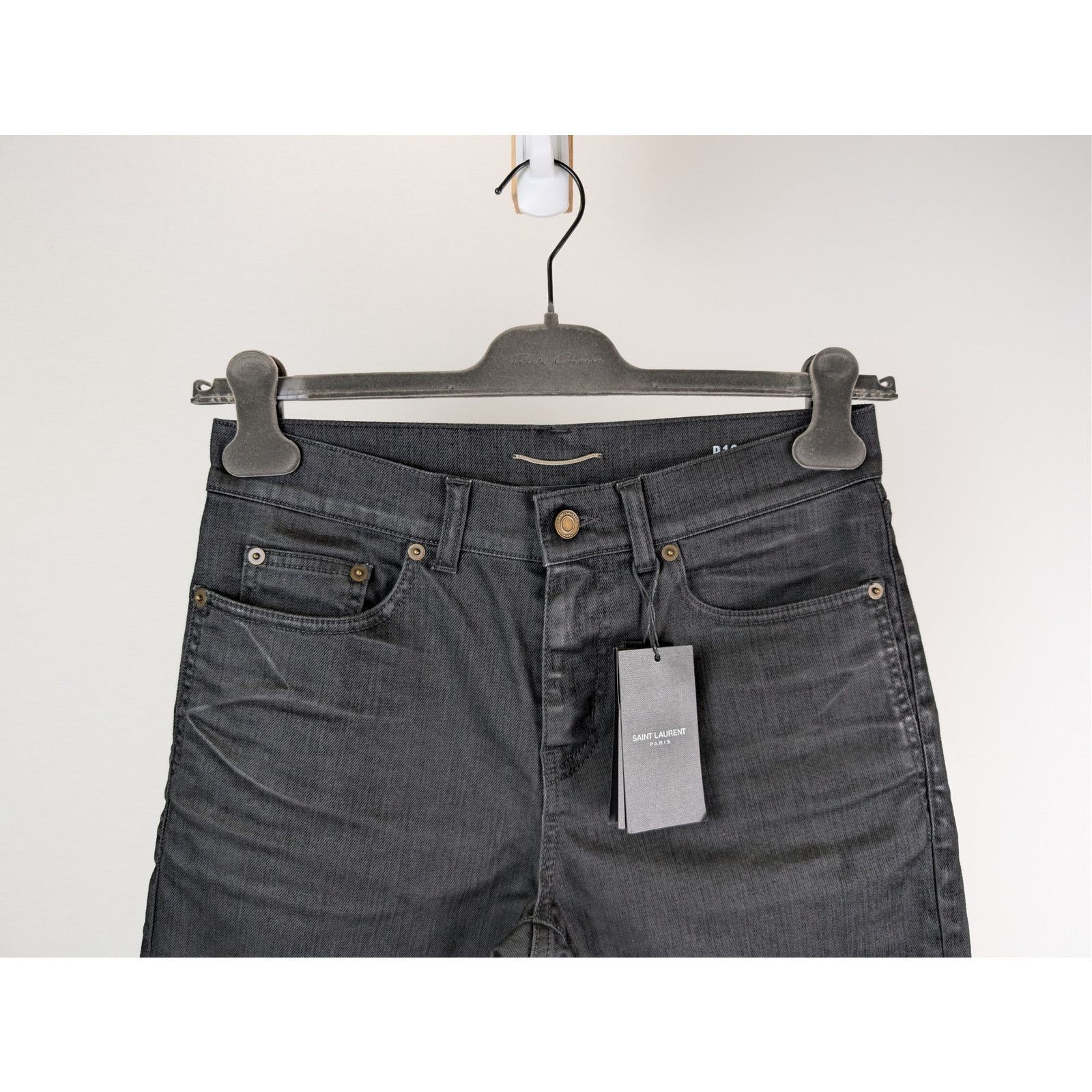 Saint Laurent Paris o1rshd1 Skinny Medium Waist Denim Jean in Black/Light Glazed Size US 29 - 3 Thumbnail