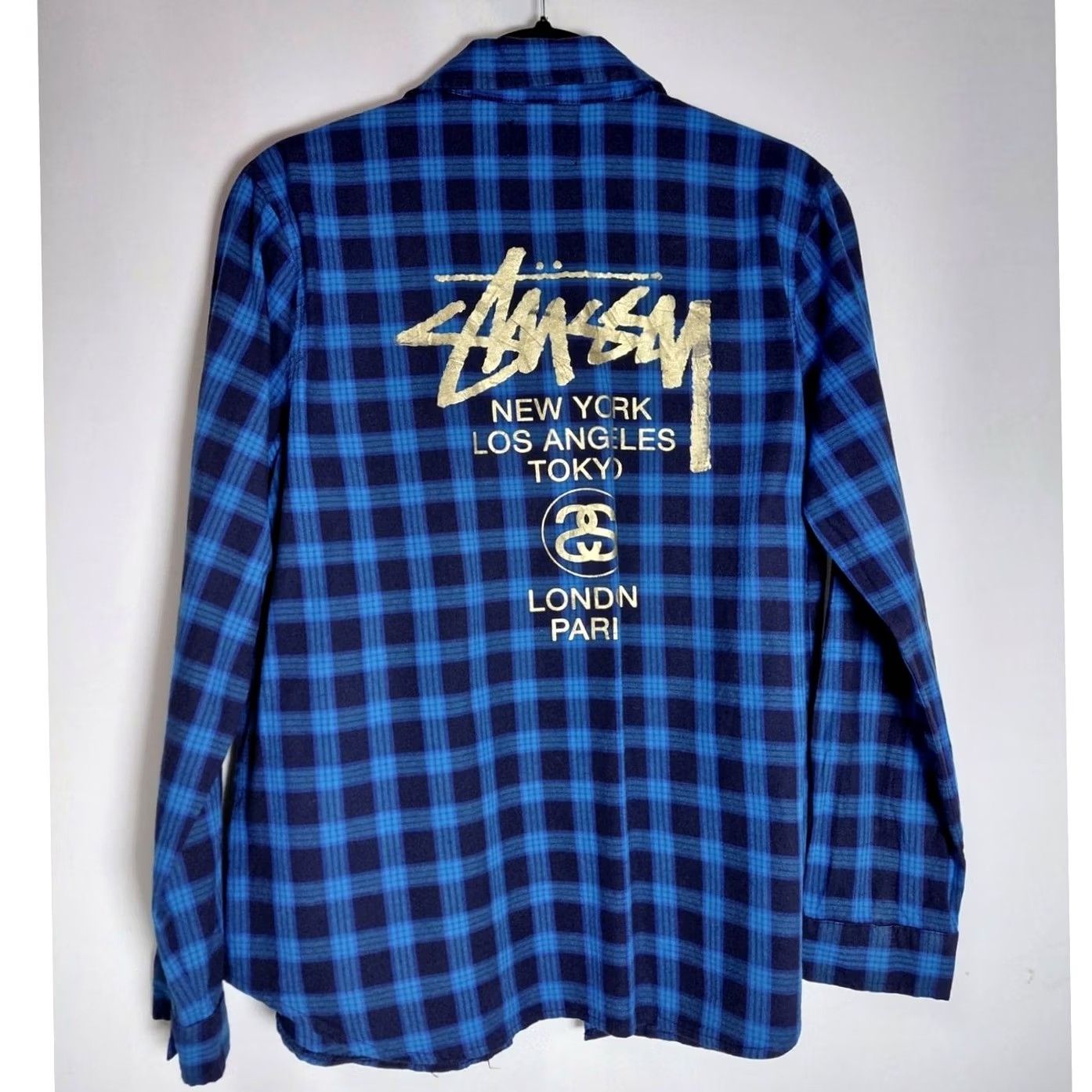 Vintage STUSSY Blue Plaid Button-Up Shirt Men Long Sleeve LARGE Size US L / EU 52-54 / 3 - 2 Thumbnail