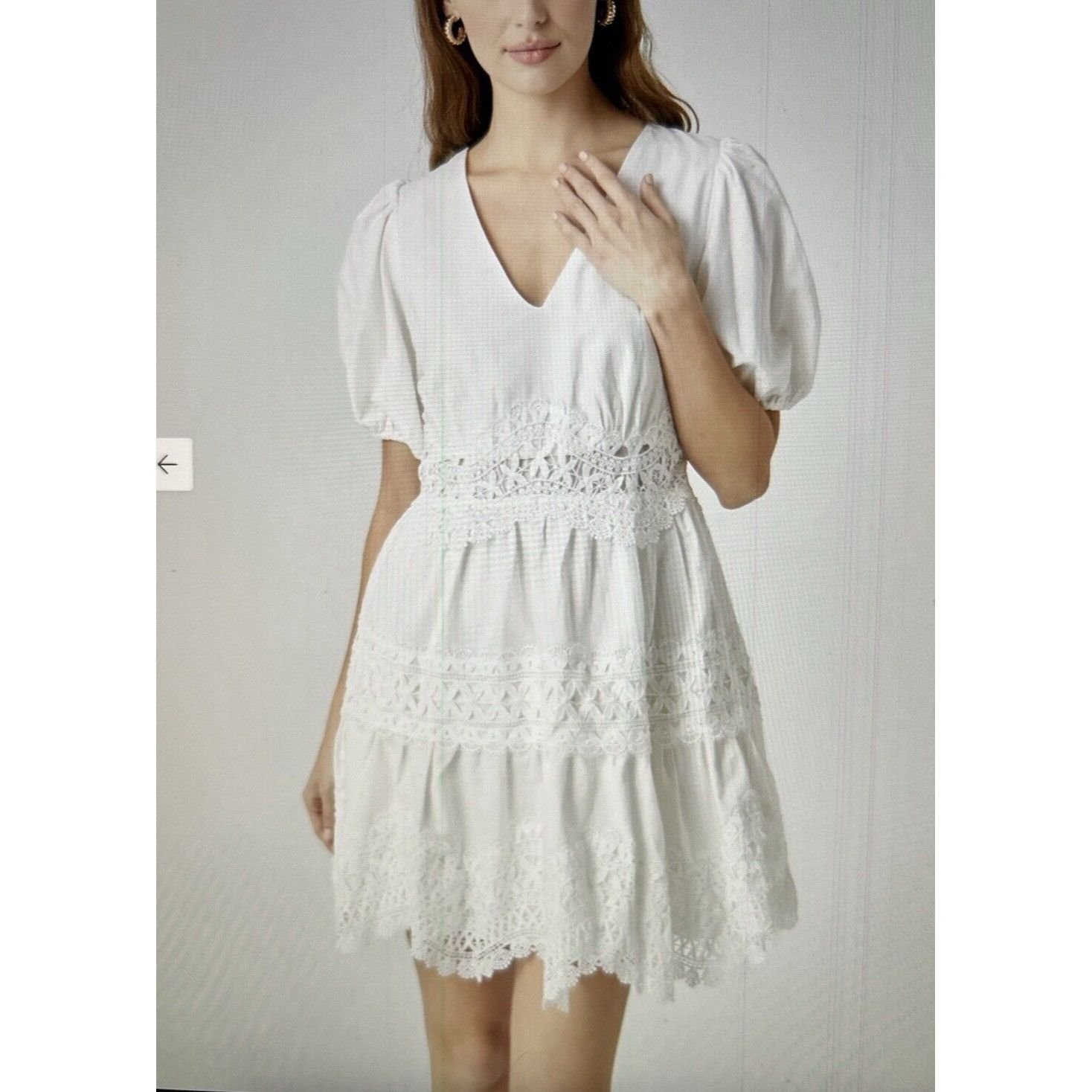 Designer ENDLESS ROSE White Puff Sleeve V-Neck Lace Trim Mini Dress S Size M / US 6-8 / IT 42-44 - 5 Thumbnail