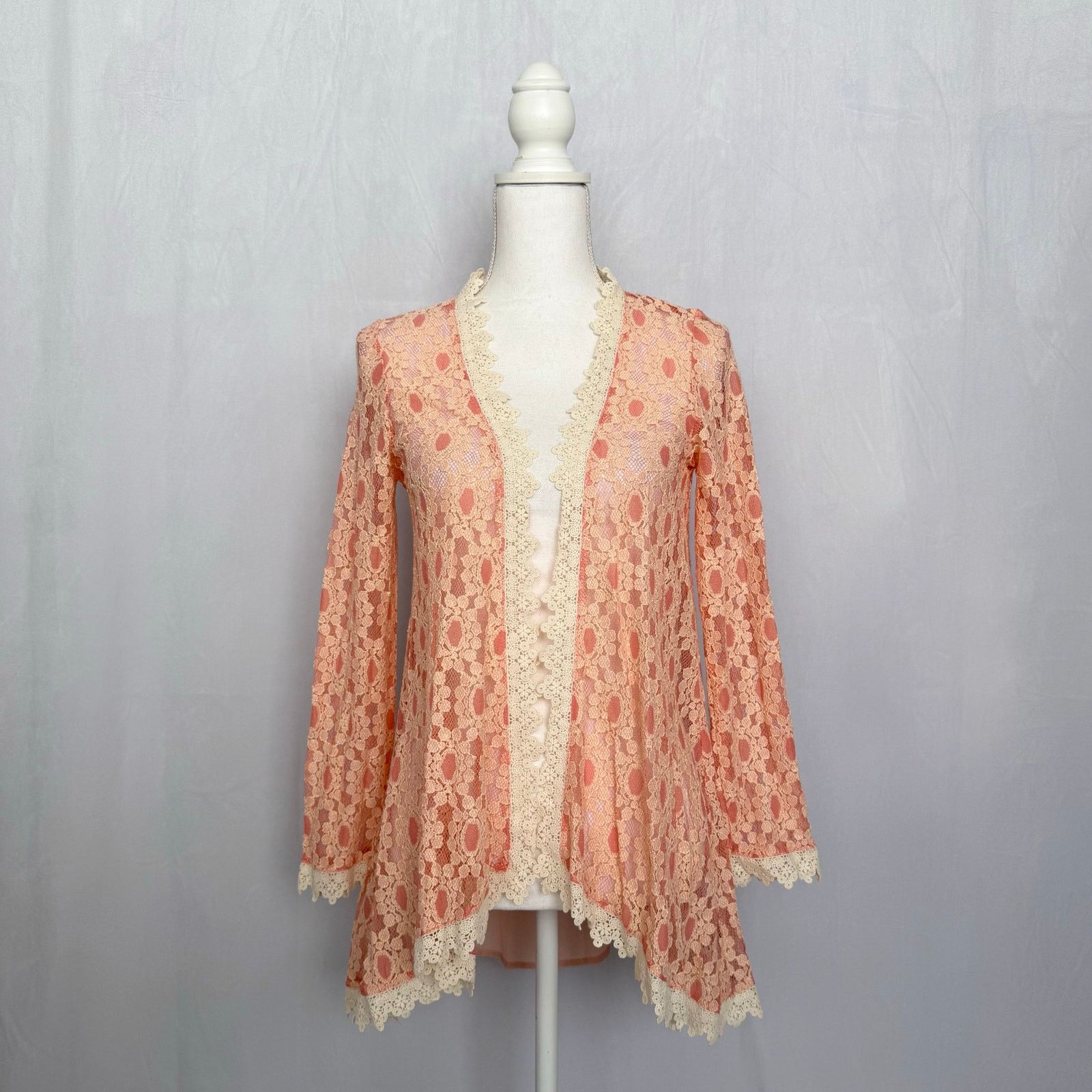 Other Peach Love Floral Lace Open Front Cardigan Size Small Grailed