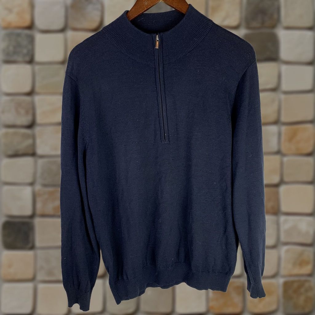 Footjoy FootJoy 1/4 Zip Sweater Mens M Navy Wool Golf Preppy Business Casual Work Size US M / EU 48-50 / 2 - 1 Thumbnail