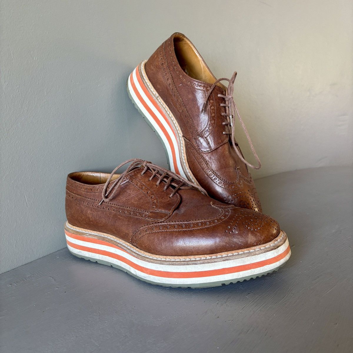 Prada Prada 2EG 015 Brown Leather Espadrille Wingtips Size US 6.5 / EU 39-40 - 10 Thumbnail