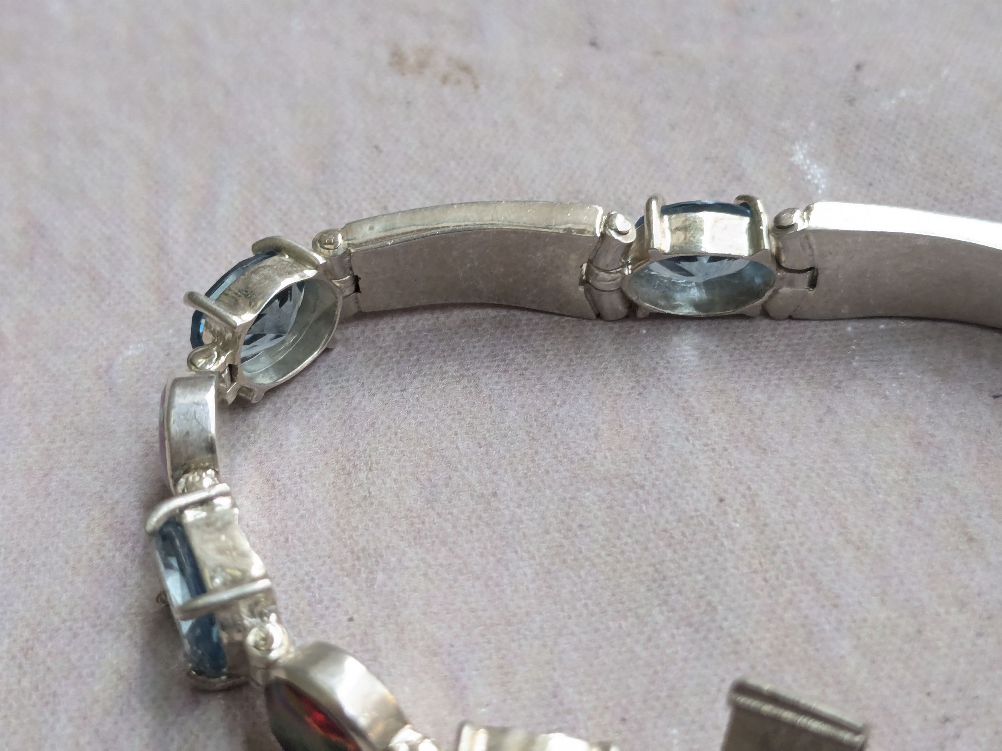 Jewelry Sterling Silver Tennis Bracelet Opal Blue Topaz Oval 7.25 Size ONE SIZE - 8 Thumbnail