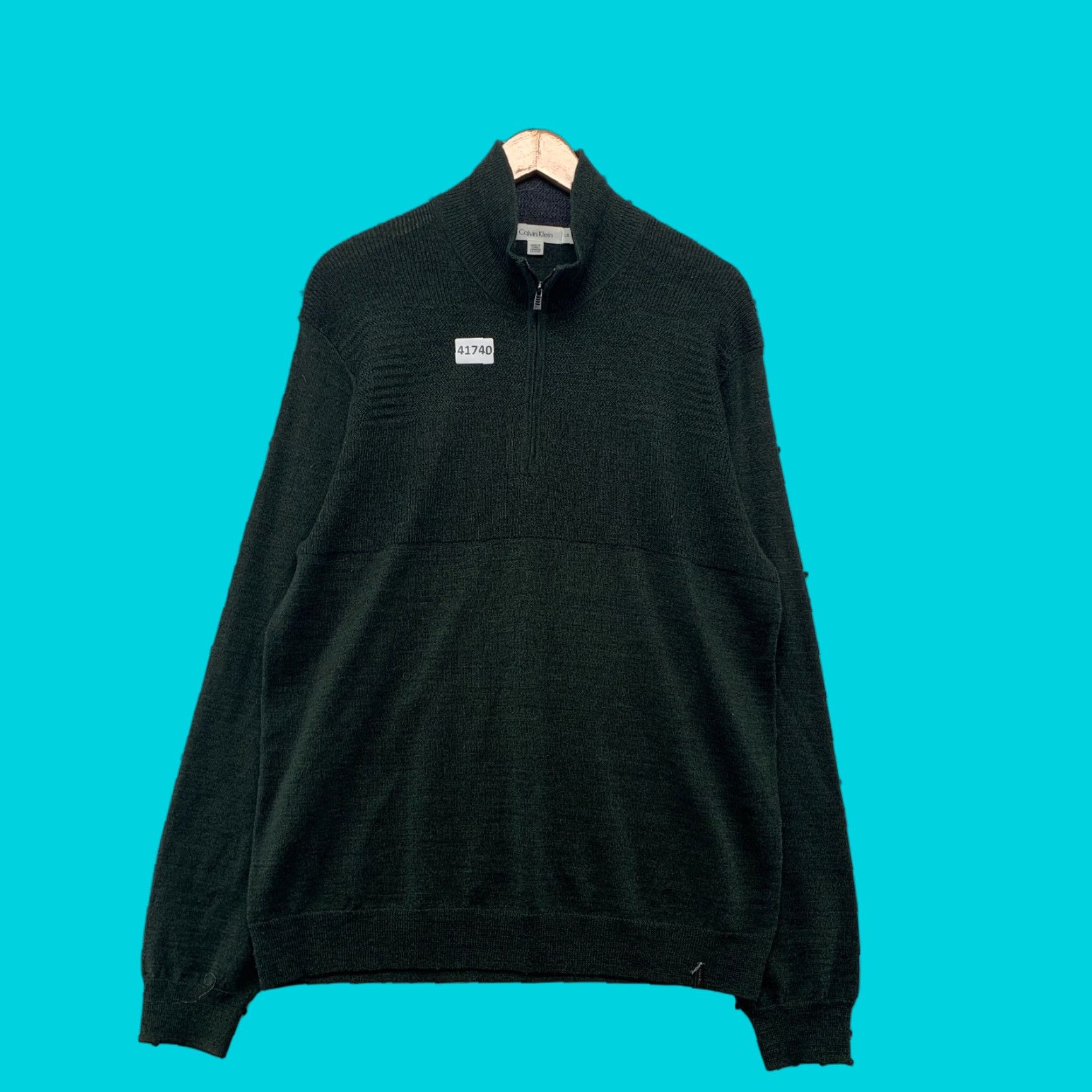 Calvin Klein VINTAGE Calvin Klein Sweater Mens Large 1/4 Zip Wool Blend Dark Green Casual Fall Winter Pullover Size US L / EU 52-54 / 3 - 1 Thumbnail