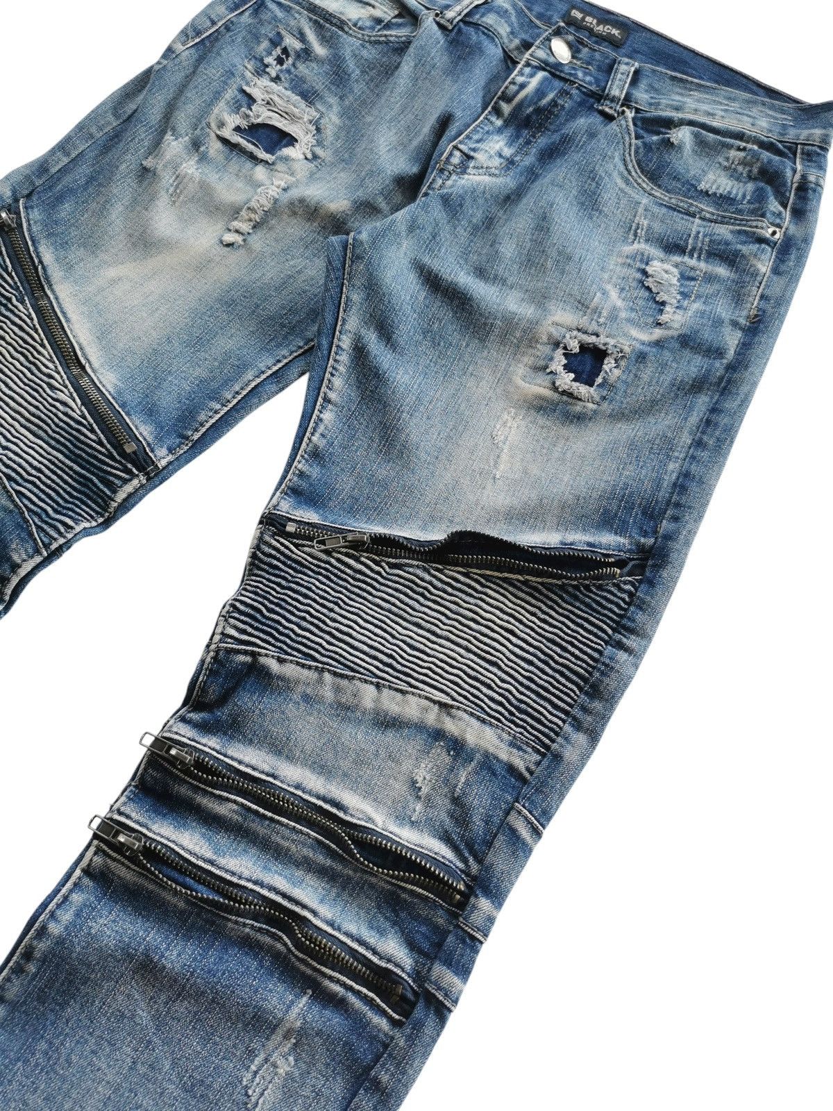 Jean Black Premium Skinny Flex Biker Jeans Like Balmain Jeans Size US 32 / EU 48 - 7 Thumbnail
