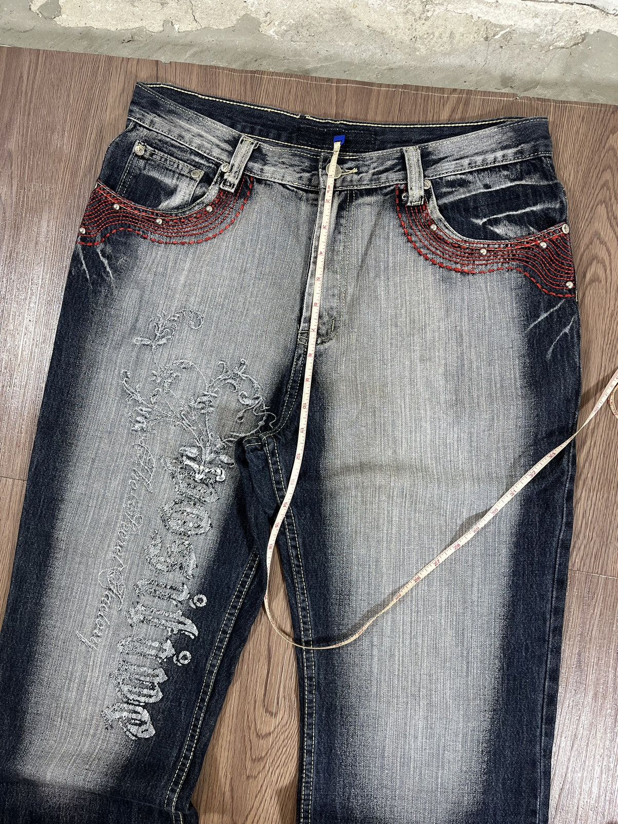 Beauty Beast Vintage Y2K Embroidered Flared Denim Jeans Size US 34 / EU 50 - 12 Thumbnail