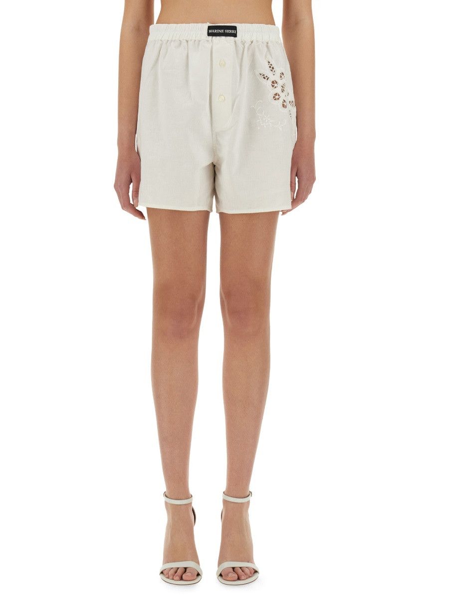 Marine Serre MARINE SERRE UPCYCLED LINEN SHORTS - WHITE Size 30" / US 8 / IT 44 - 1 Thumbnail