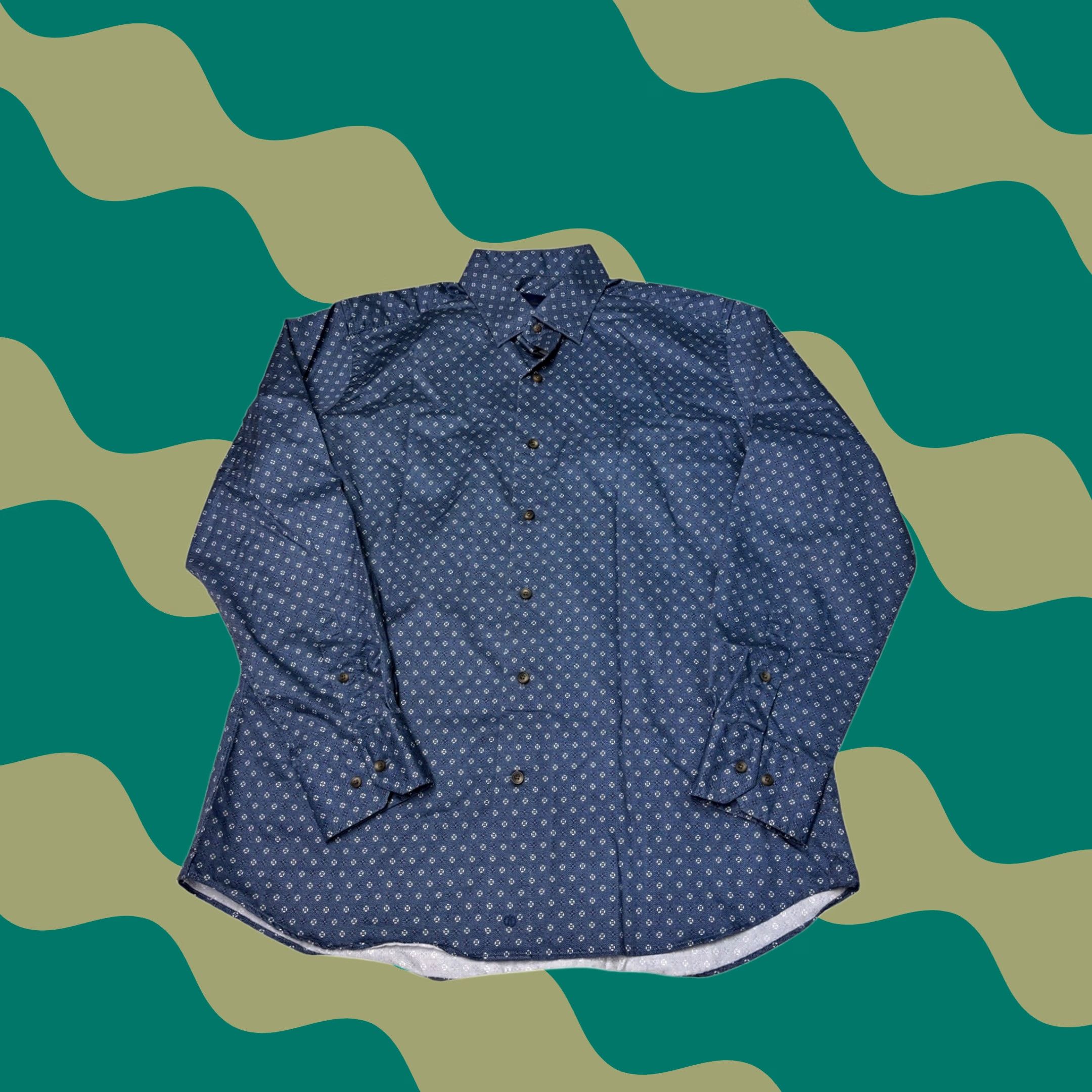 David Donahue David Donahue Button Down Shirt Mens Large Blue Geometric Print Cotton Size US L / EU 52-54 / 3 - 1 Thumbnail