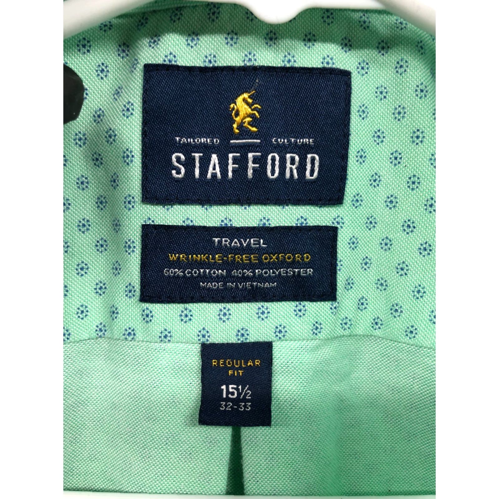 Stafford Stafford Travel Shirt Mens Regular Size 15.5 Green Long Sleeve Button-Up Collar Spread Geometric Pattern Modern Classic Outdoor Size US L / EU 52-54 / 3 - 6 Thumbnail