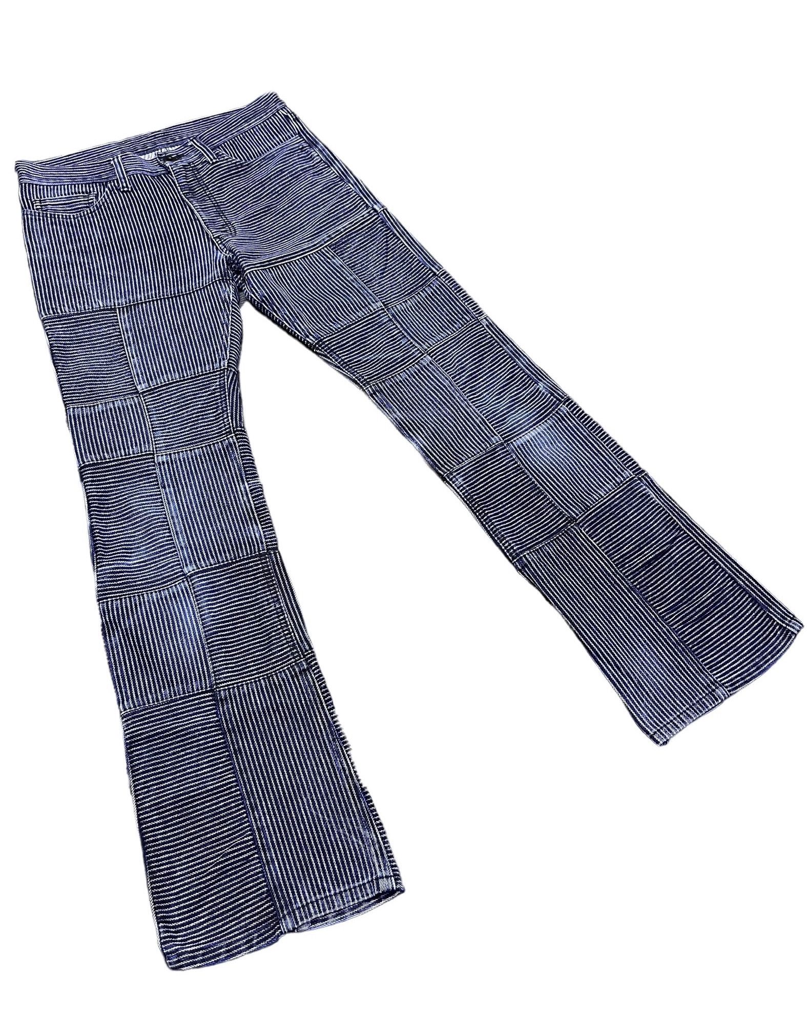 Japanese Brand RUPERT THE DIFFERENCE Hickory Stripes Patchwork Flare Denim Size 28" / US 6 / IT 42 - 3 Thumbnail