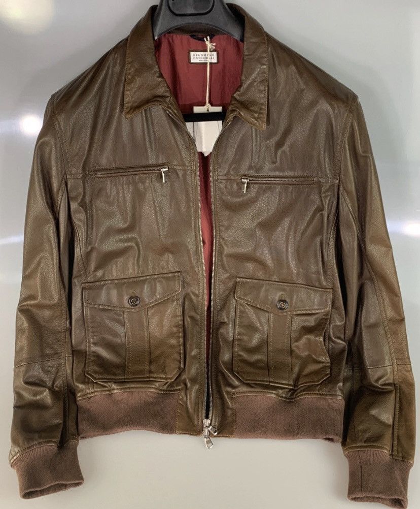 Brunello Cucinelli Brunello Cucinelli 🇮🇹 mocha leather silk lined bomber L NWT Size US L / EU 52-54 / 3 - 14 Thumbnail