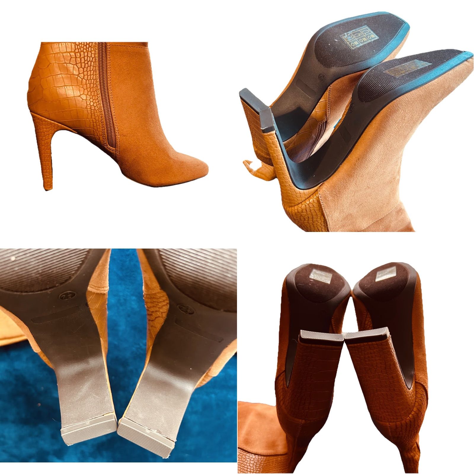 Vintage VINTAGE? No — Knee High Boots Women 7.5 Brown Faux Snake Skin Sued Side Zipper High Heel Block Western Amazon Boots Size US 8 / IT 38 - 9 Thumbnail
