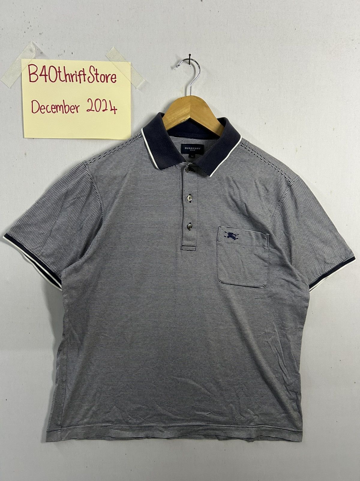 Burberry × Vintage Vintage Striped Burberry pocket collar tee Size US M / EU 48-50 / 2 - 1 Thumbnail