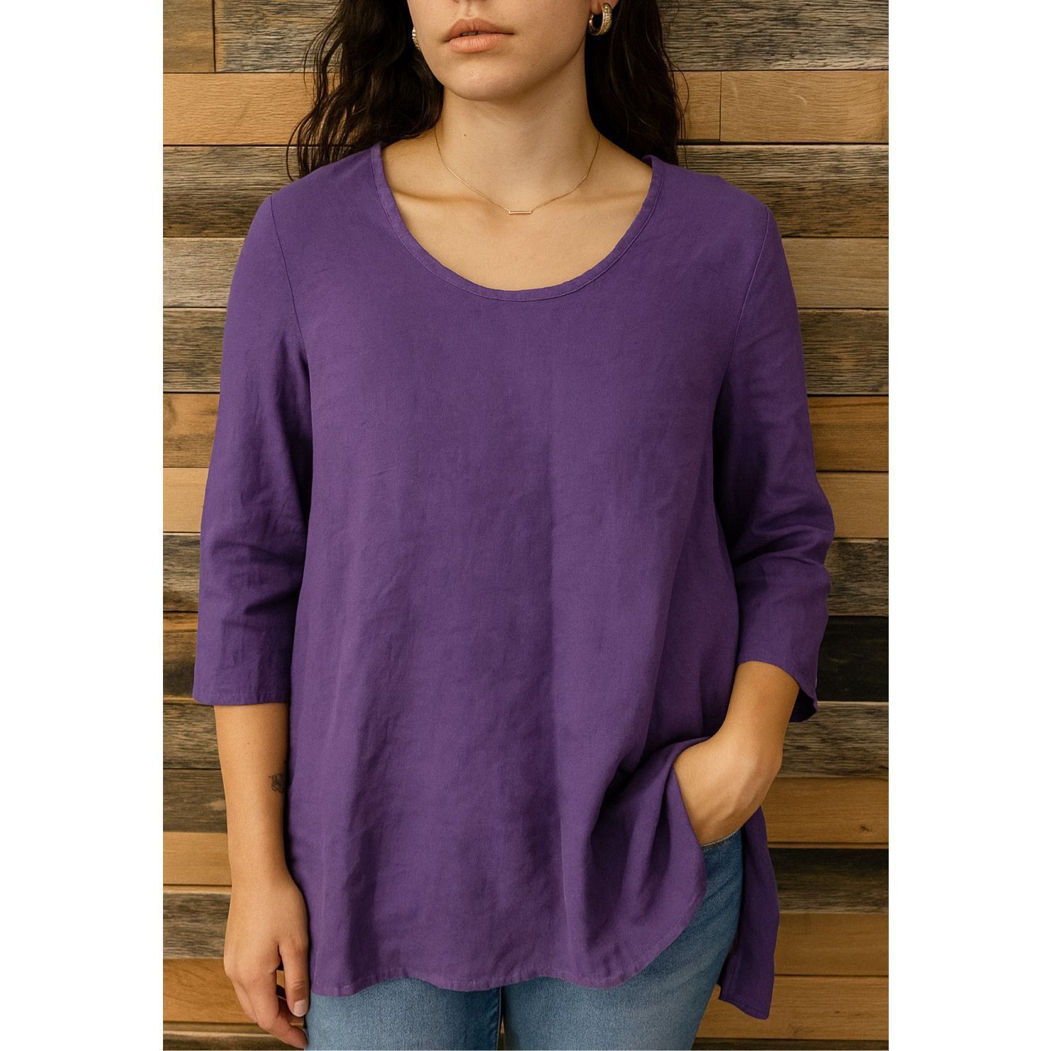 FLAX Flax NWOT purple linen top blouse tunic boho relaxed fit siz Size S / US 4 / IT 40 - 1 Thumbnail