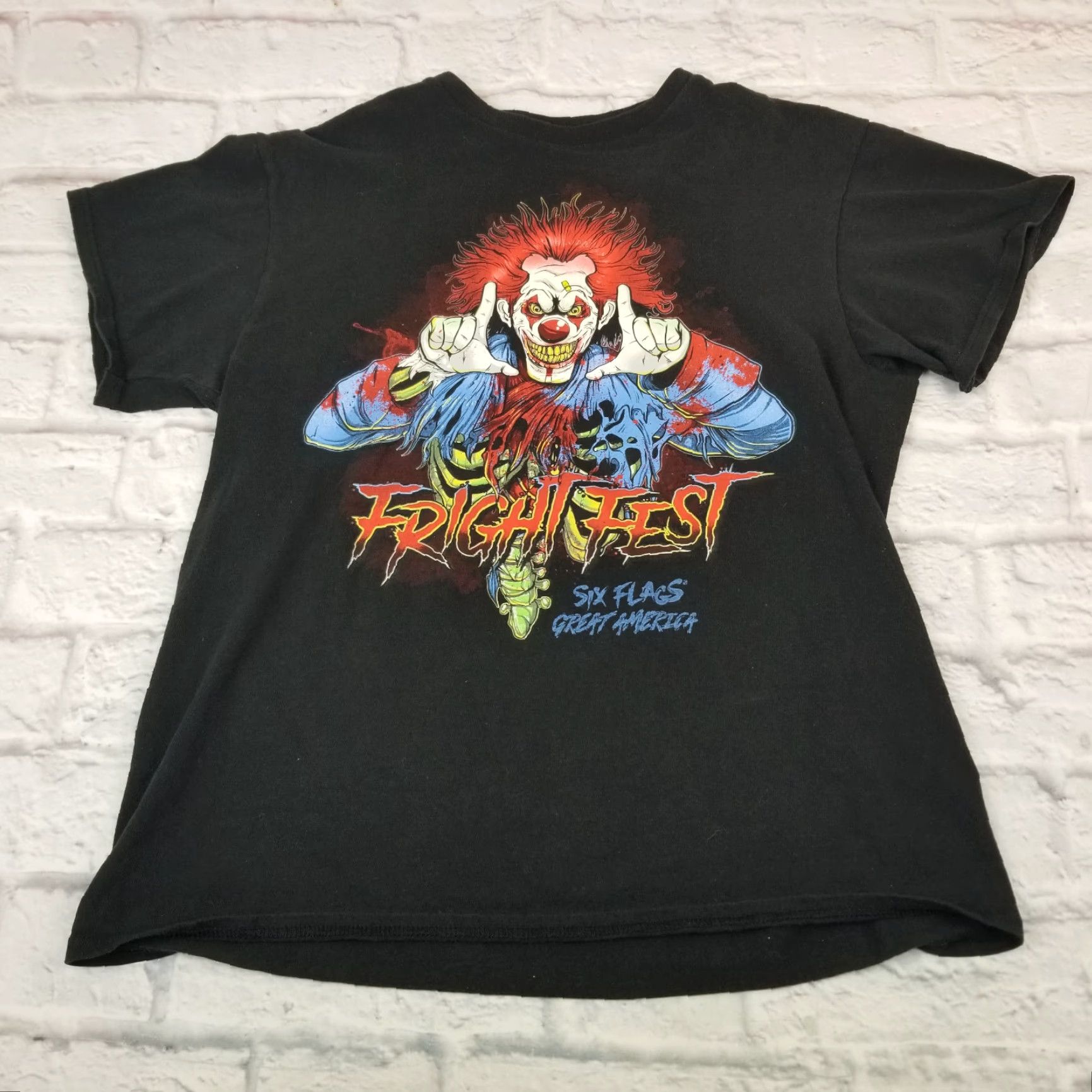 Vintage Six Flags T-Shirt Medium Black Glow in Dark Fright Fest Killer Clown Halloween Mens Size US M / EU 48-50 / 2 - 6 Thumbnail