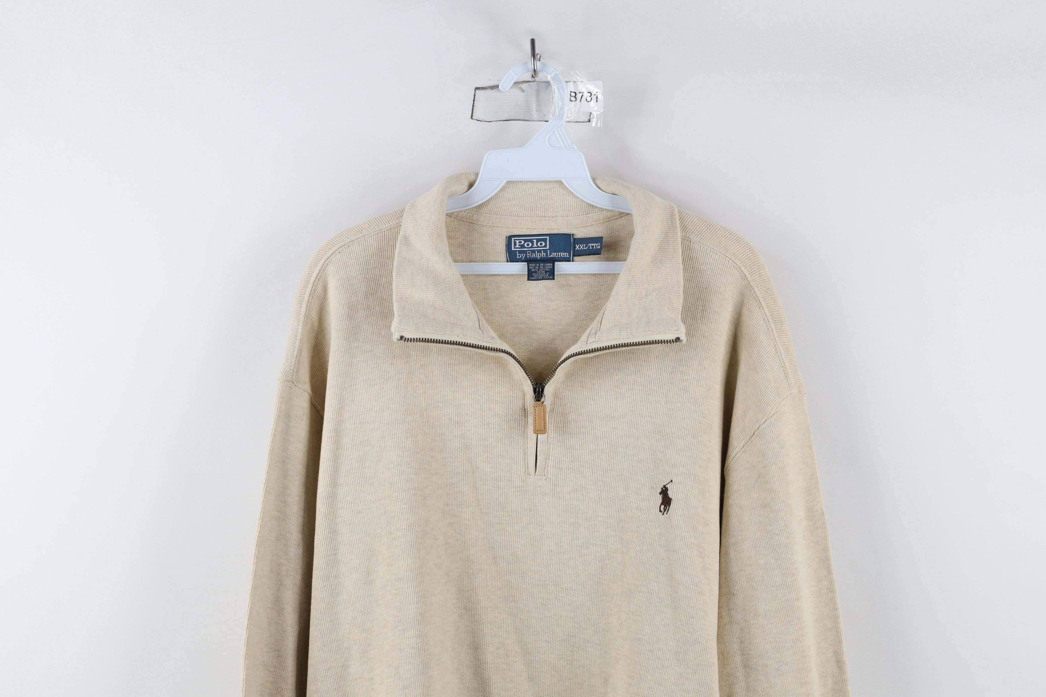 Ralph Lauren Vintage 90s Ralph Lauren Ribbed Knit Half Zip Sweater Beige Size US XXL / EU 58 / 5 - 2 Thumbnail