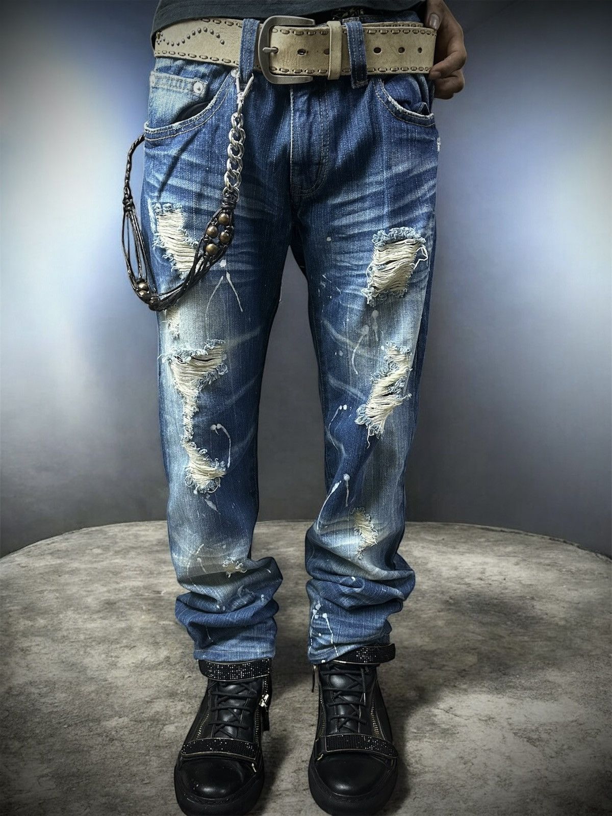 Tornado Mart 💥rare💥 japanese brand root three distressed splatter jeans Size US 32 / EU 48 - 11 Thumbnail