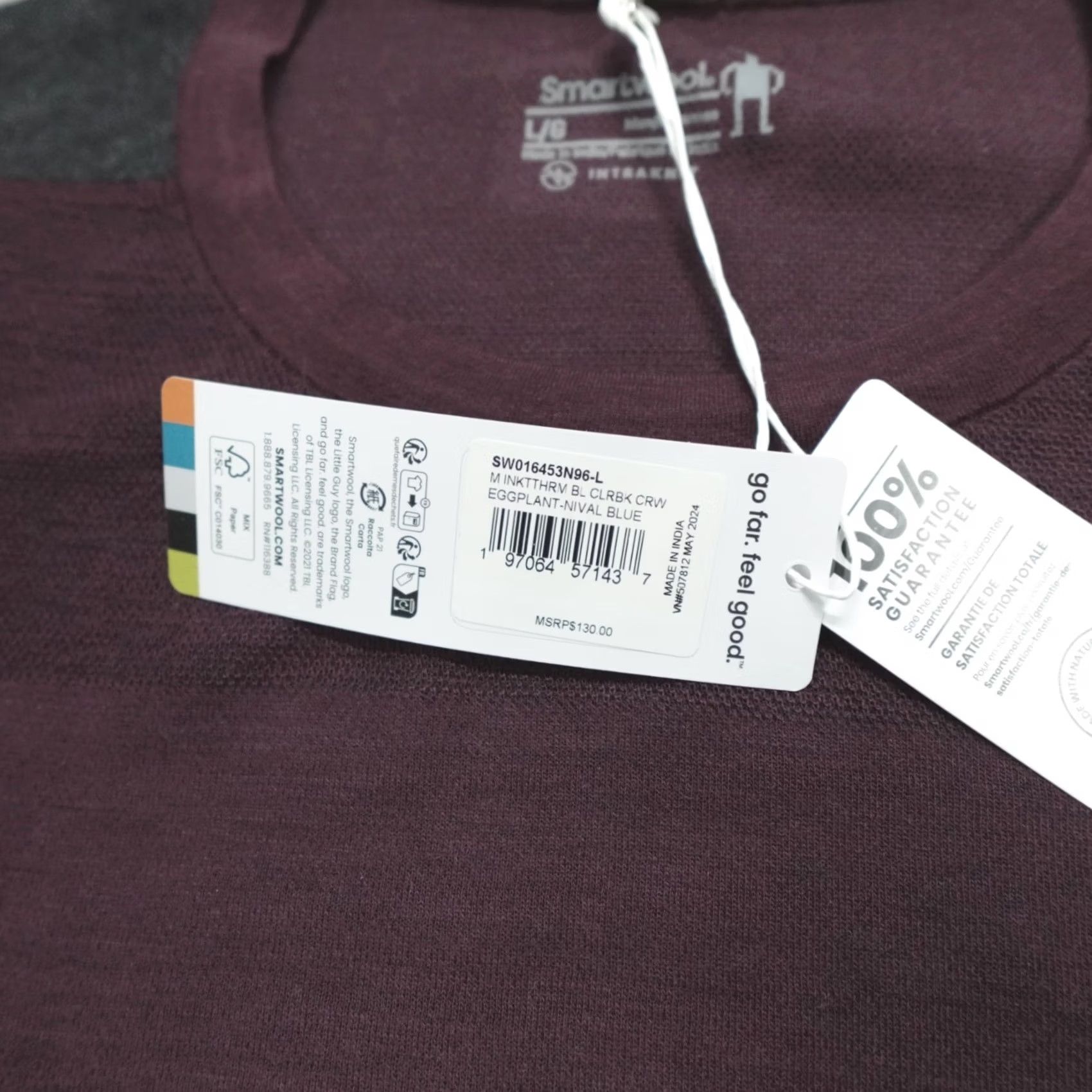 Smartwool SmartWool Intraknit Thermal Merino Base Layer Shirt Men's L Crew Purple Winter Fall Long Sleeve Athletic Hidden Logo Regular Fit Pirates? Size US L / EU 52-54 / 3 - 4 Thumbnail