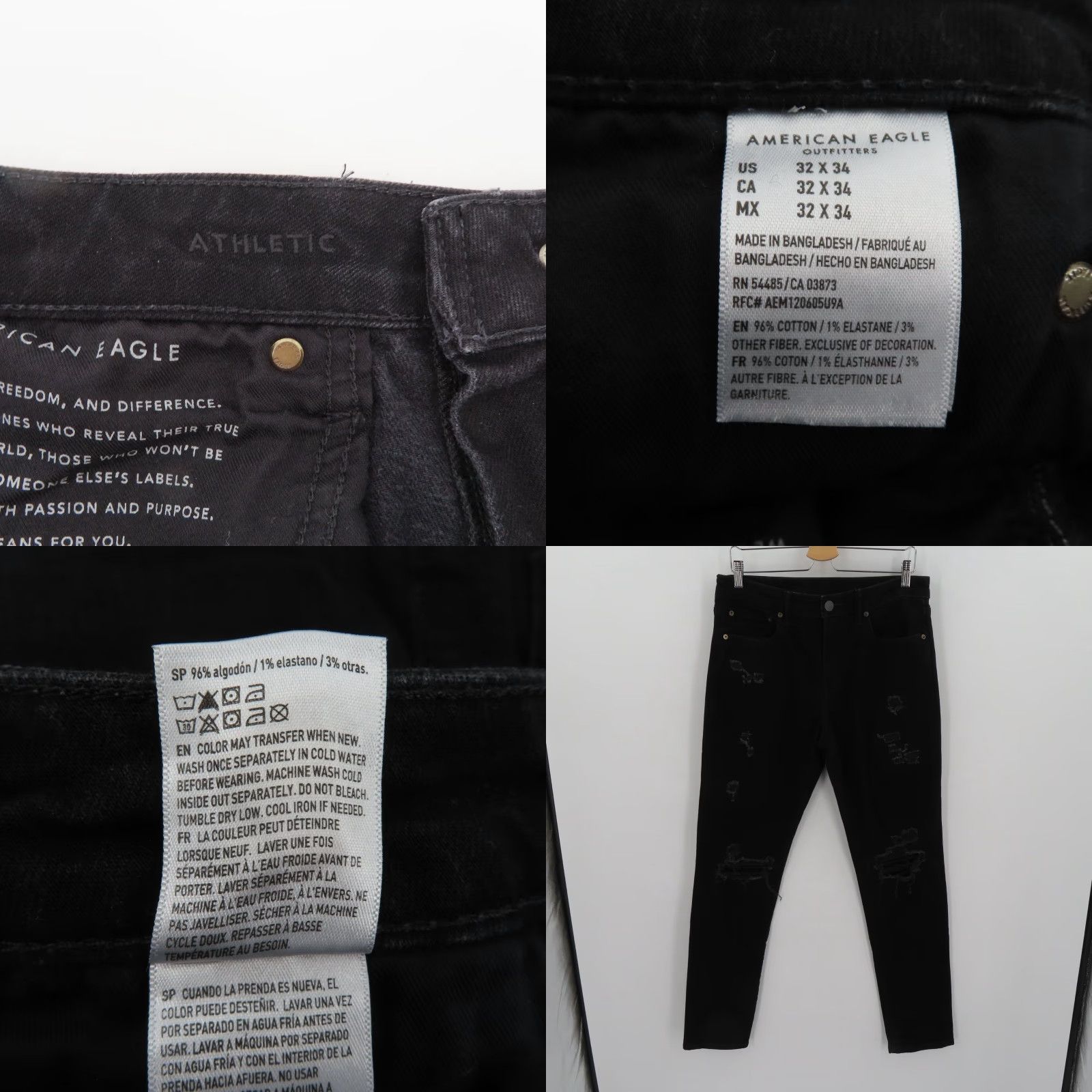 American Eagle Outfitters American Eagle Outfitters Men Jeans 32x34 Athletic Cozy Airflex Distressed Black Denim Straight 5-Pocket Size US 32 / EU 48 - 8 Thumbnail