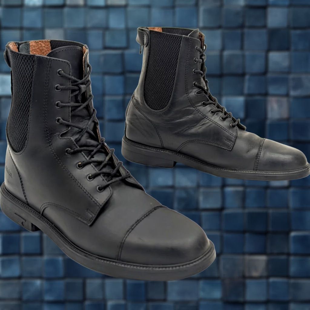 Vintage Tuffa Dartmoor Easy Boots Women 41 Black Nubuck Leather Lace Up Leather Outsole Cap Toe Ankle Riding Boot Mens Womens Size US 10 / IT 40 - 1 Thumbnail
