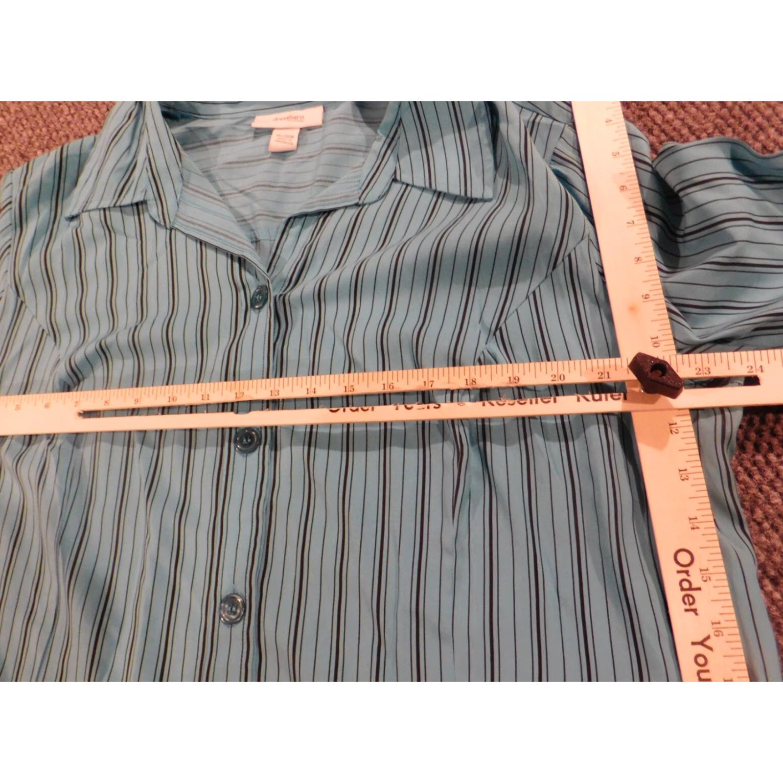 Vintage Dressbarn Button-Up Shirt Womens 20W Plus Blue Striped Long Sleeve Collared Pullover Casual Stretch Classic blue 20W Womens Size 3XL / US 20-22 - 7 Thumbnail