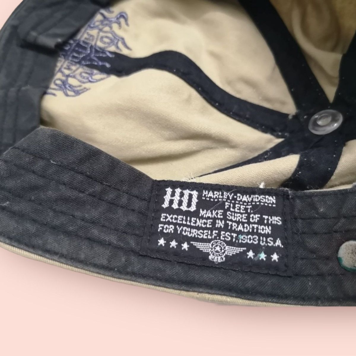 Harley Davidson × Vintage DISTRESSED HARLEY DAVIDSON FLAME LOGO STRAPBACK CAP Size ONE SIZE - 10 Thumbnail