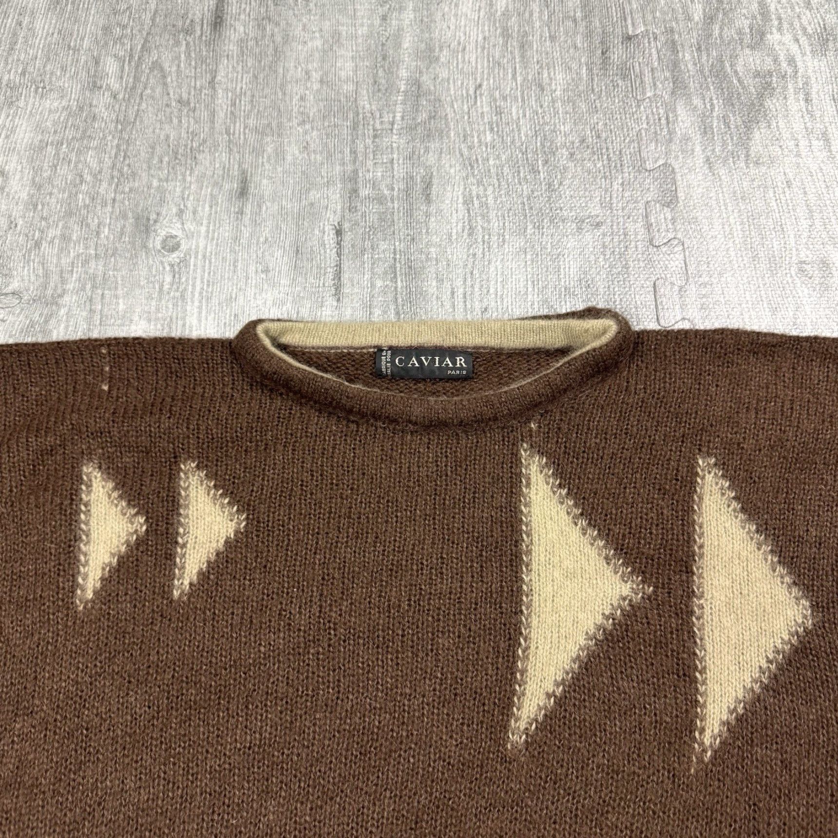 Vintage VINTAGE CAVIAR PARIS 80s 90s WOMENS BROWN FUZZY ANGORA GEOMETRIC CROPPED SWEATER S Size S / US 4 / IT 40 - 2 Thumbnail
