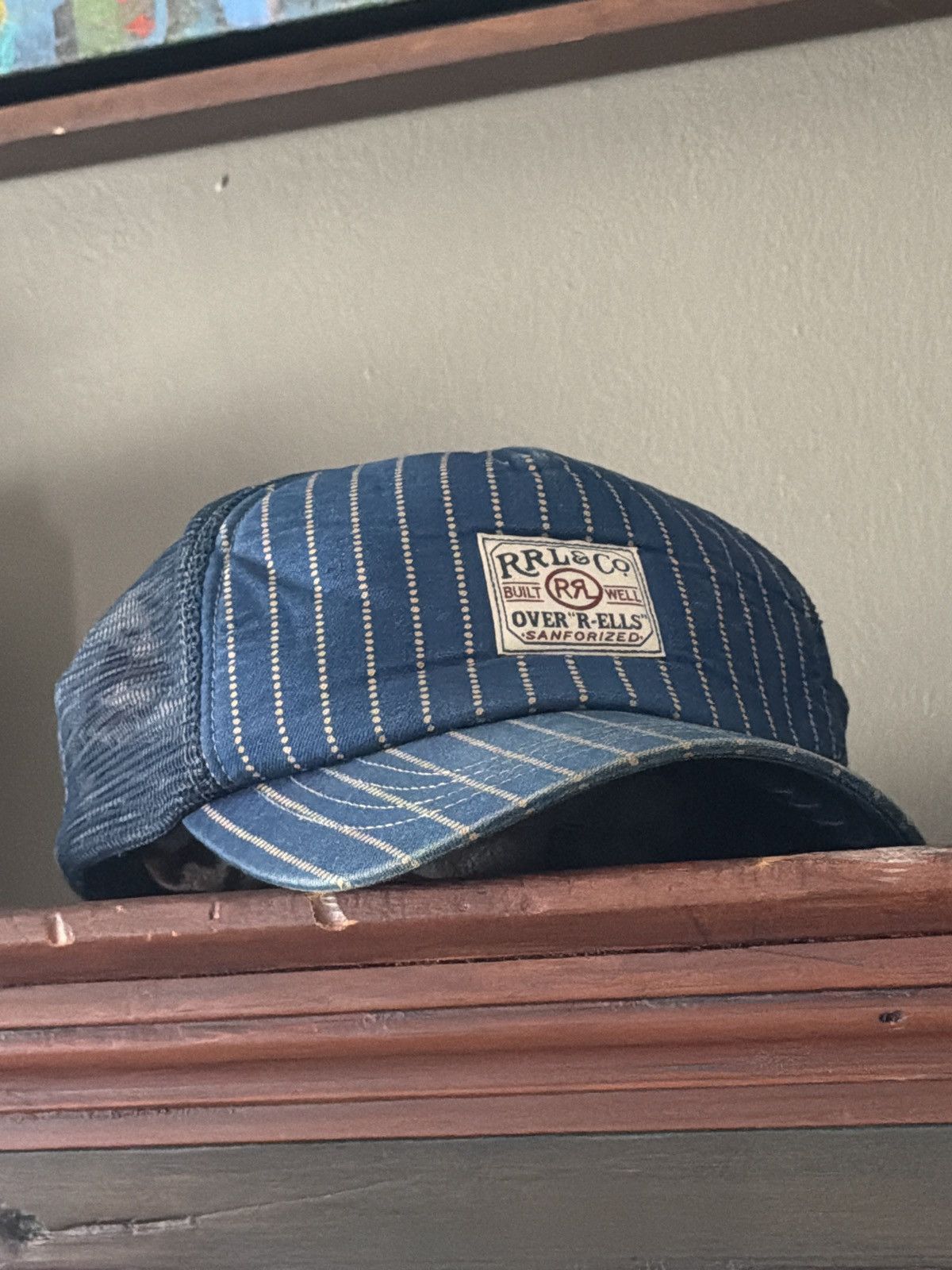極美品 RRL - INDIGO WABASH STRIPE TRUCK CAP RRL Ralph Lauren rrl indigo wabash dot stripe railroad engineer