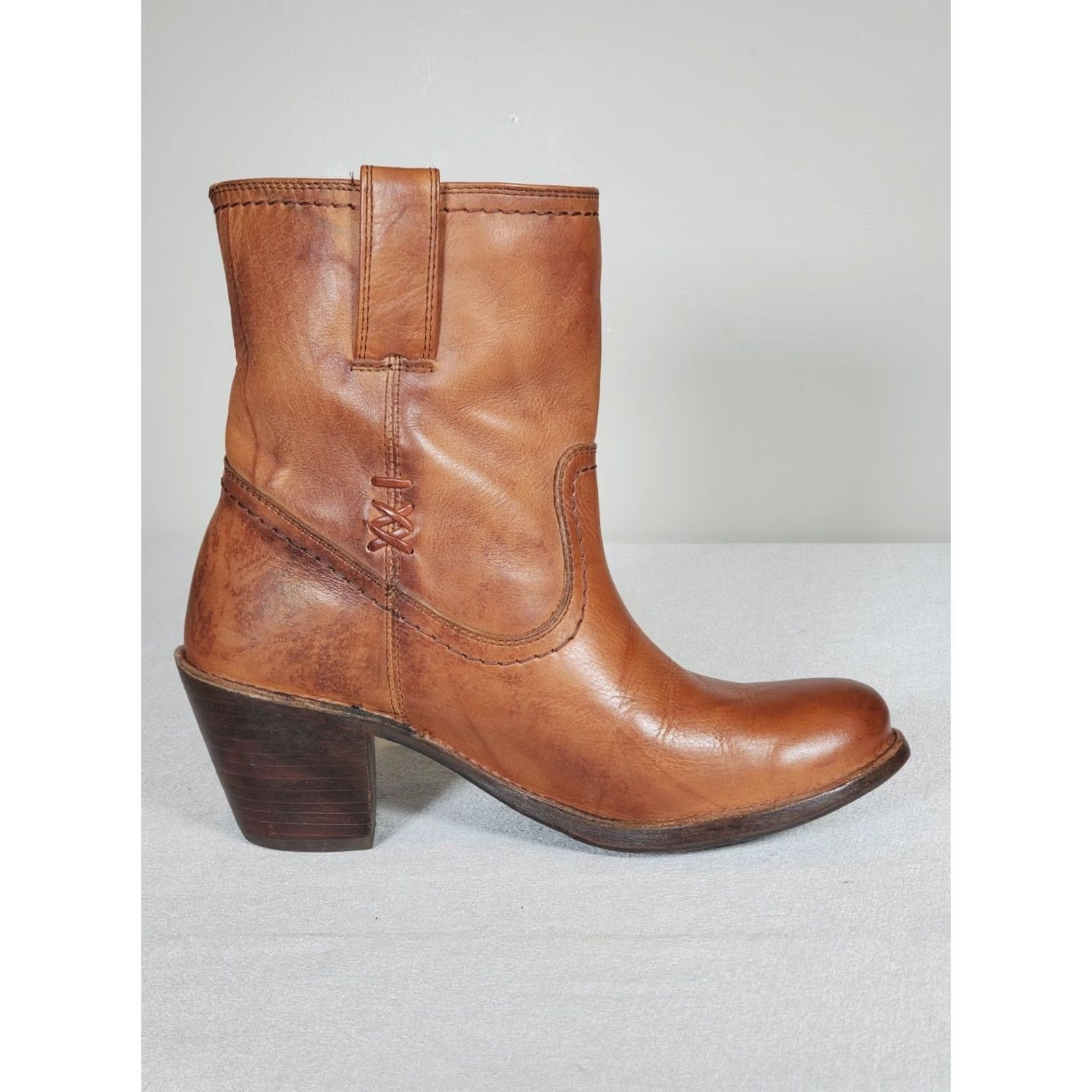 Frye Frey e Carmen X Stitch Short Boots Saddle Brown Leather 76203 Women's US 8 B Boots Size 30" / US 8 / IT 44 - 4 Thumbnail