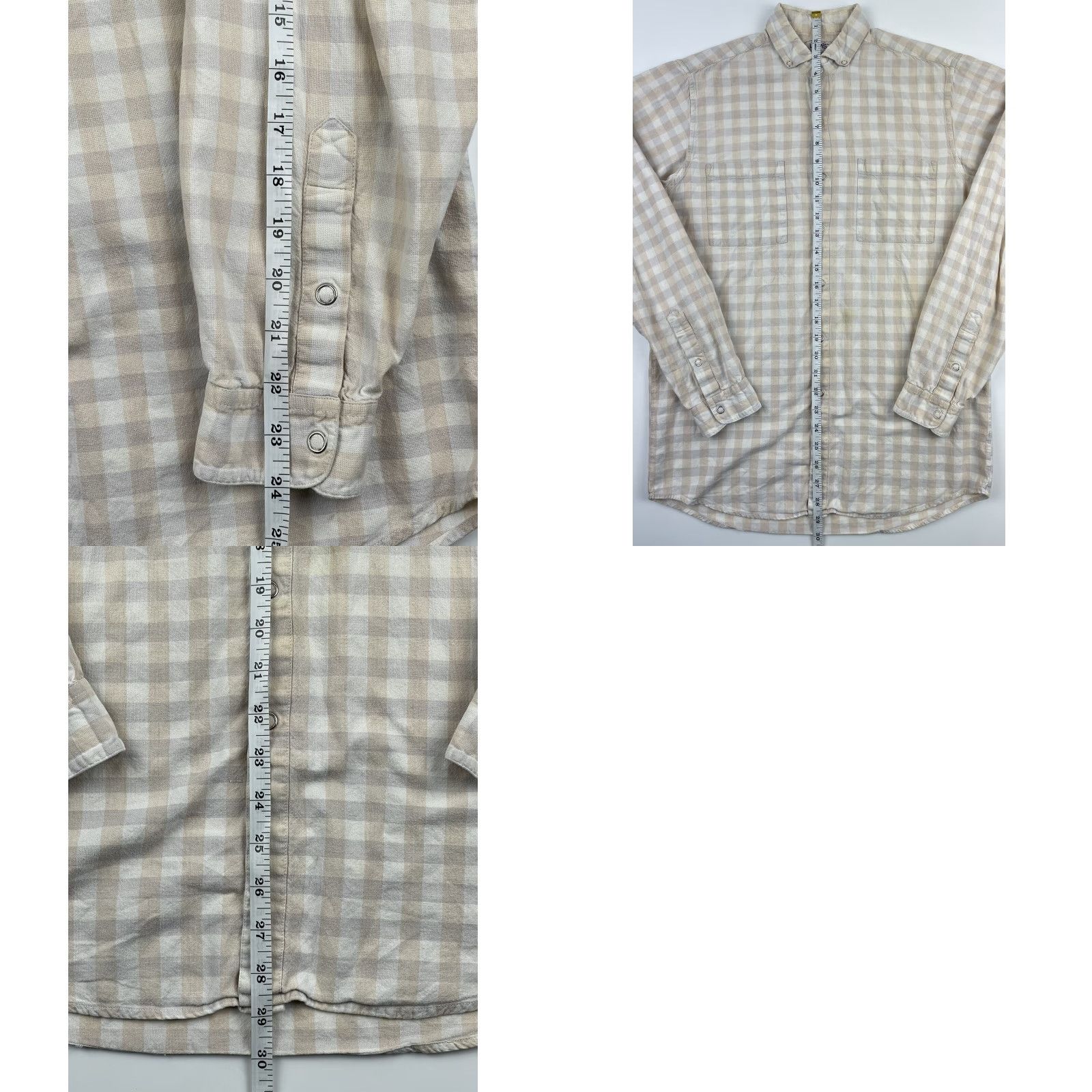 Levi's VINTAGE Levi’s Men’s White Beige Checkered Long Sleeve Snap Front Shirt M Casual Button-Up Cotton Polyester 70s 80s Western Rockabilly Classic Mens Size US M / EU 48-50 / 2 - 8 Thumbnail