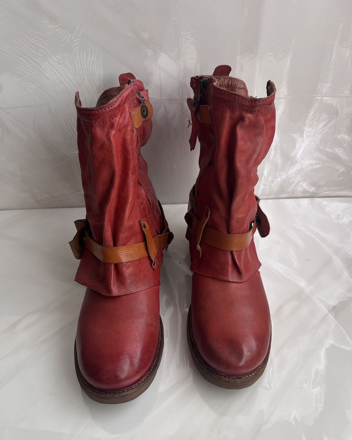 A.S.98 As 98 Airstep Zipper Boho Biker Red distressed boot Size US 8 / IT 38 - 12 Thumbnail
