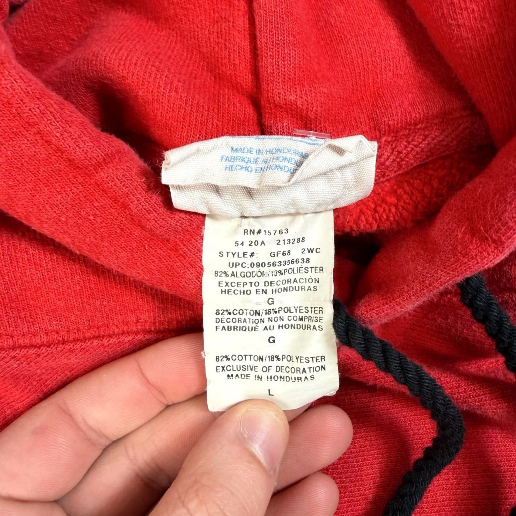 Champion Champion Reverse Weave Hoodie Mens Large Red Black Pullover Fleece Sweatshirt Size US L / EU 52-54 / 3 - 4 Thumbnail