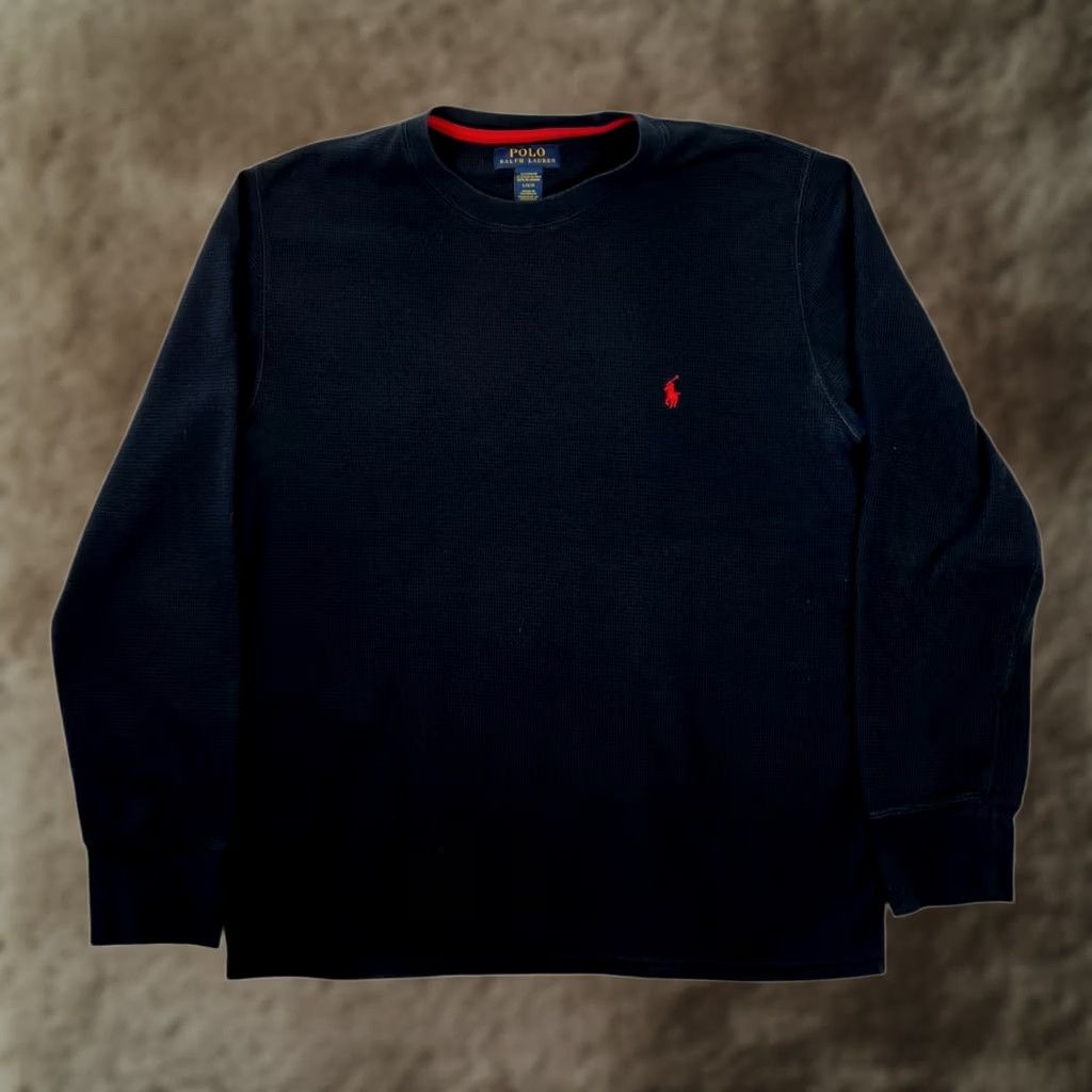 Polo Ralph Lauren Polo Ralph Lauren Sleep Shirt Black L Long Sleeve Crew Neck Waffle Knit Logo Size US L / EU 52-54 / 3 - 1 Thumbnail