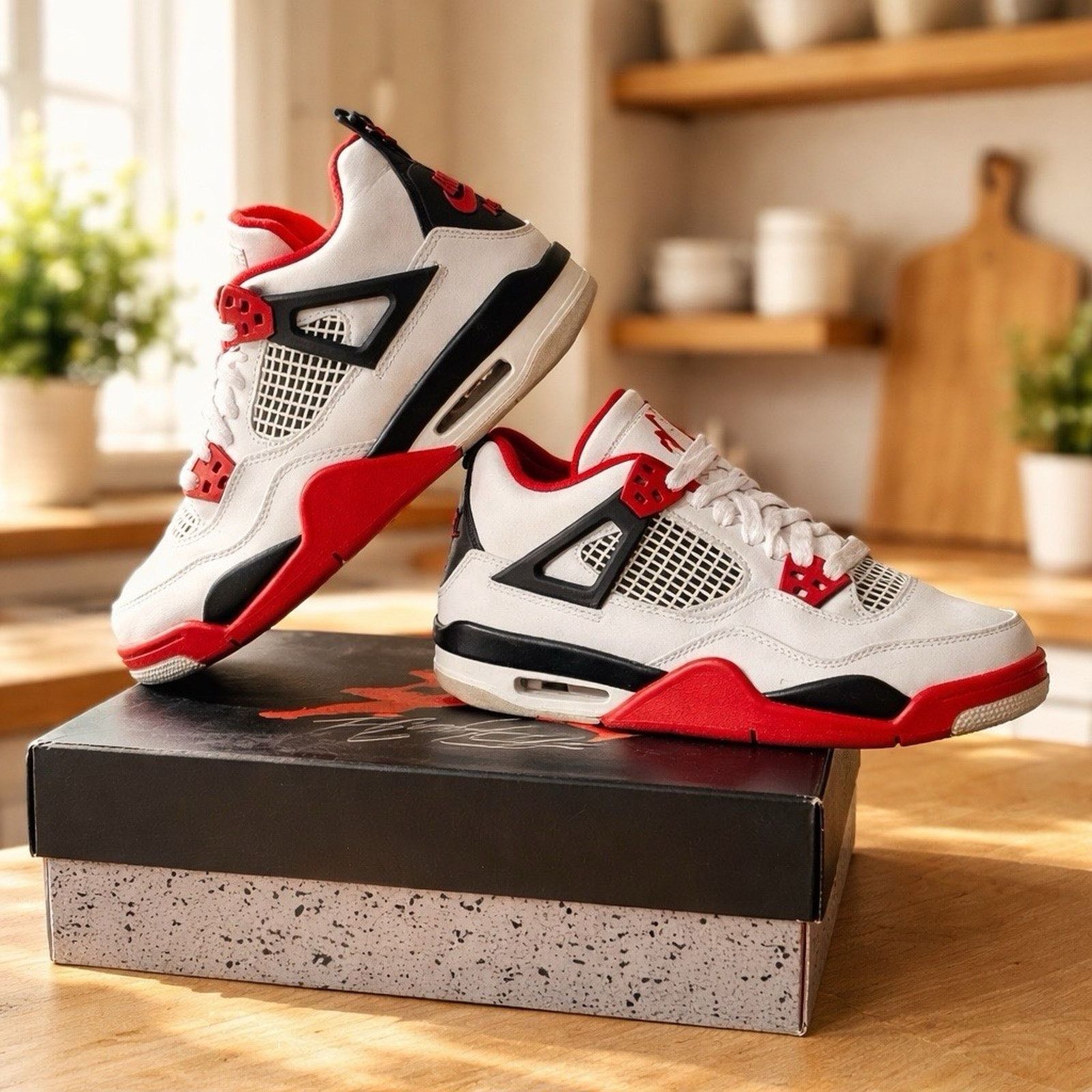 Jordan Brand Jordan 4 Retro Red Cement Size 5Y/6.5W Pre-owned OG Box Size US 5 / EU 37 - 1 Thumbnail