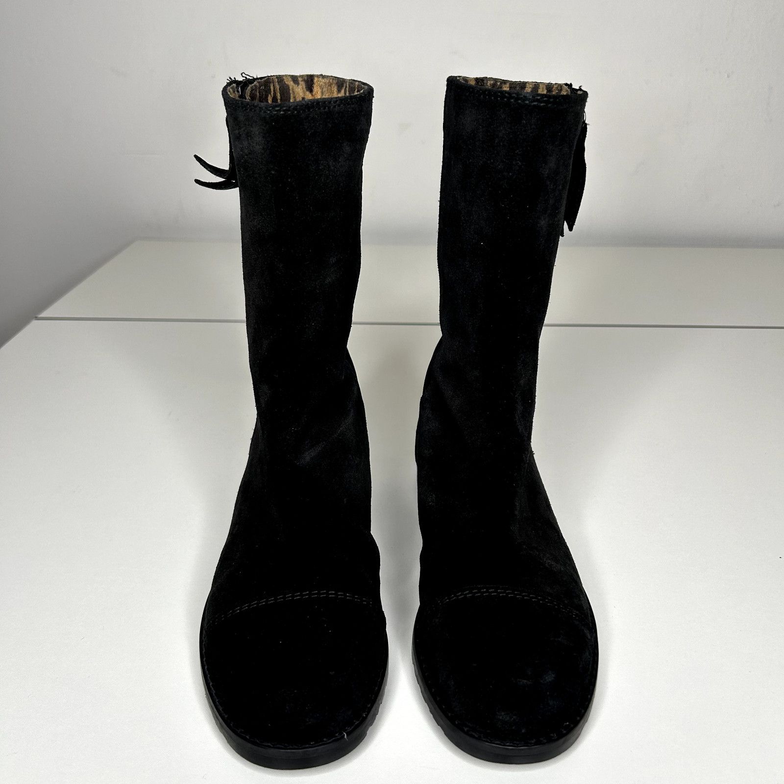 Stuart Weitzman Stuart Weitzman Black Suede Mid-Calf Round Toe Booties 4 Size US 4 / IT 34 - 3 Thumbnail