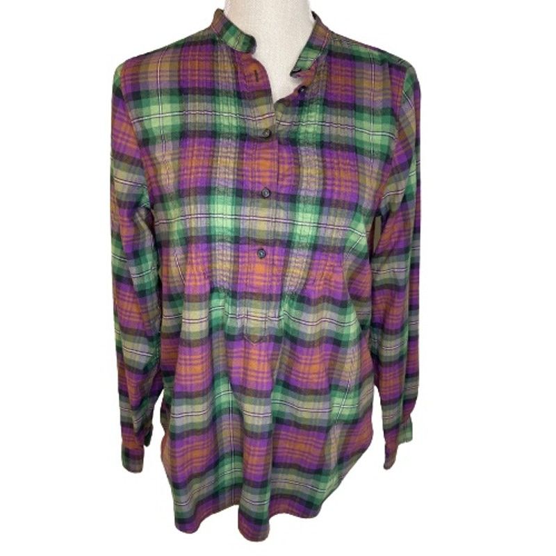 Lands' End Lands End Pullover Pleated Bib Plaid Tunic Top, 8 Size M / US 6-8 / IT 42-44 - 2 Thumbnail