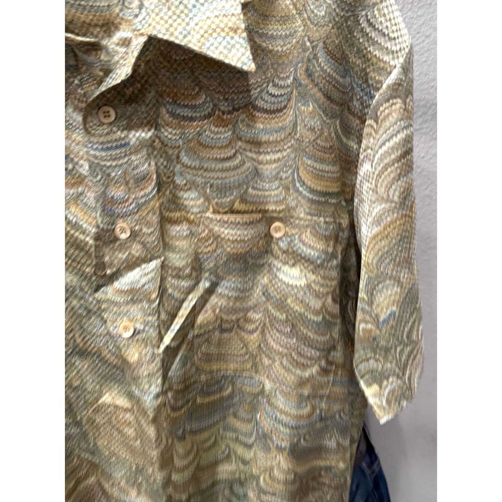 Vintage Alan Stuart POLO SHIRT Retro Banded Paisley Satin Medium M Mens Size US M / EU 48-50 / 2 - 4 Thumbnail