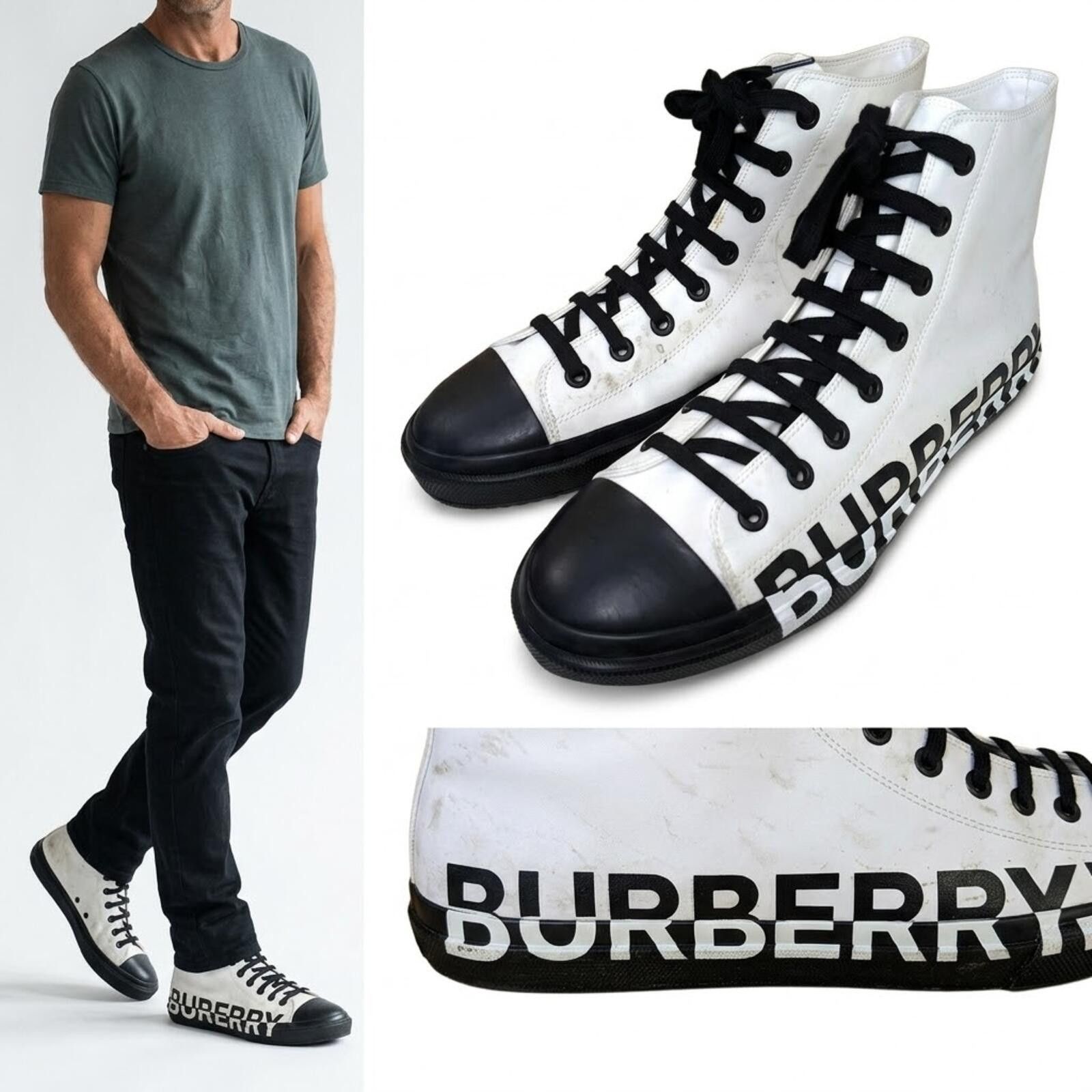 Burberry Burberry Larkhall High-Top Men Sneakers China White Black 13 Size US 13 / EU 46 - 1 Thumbnail