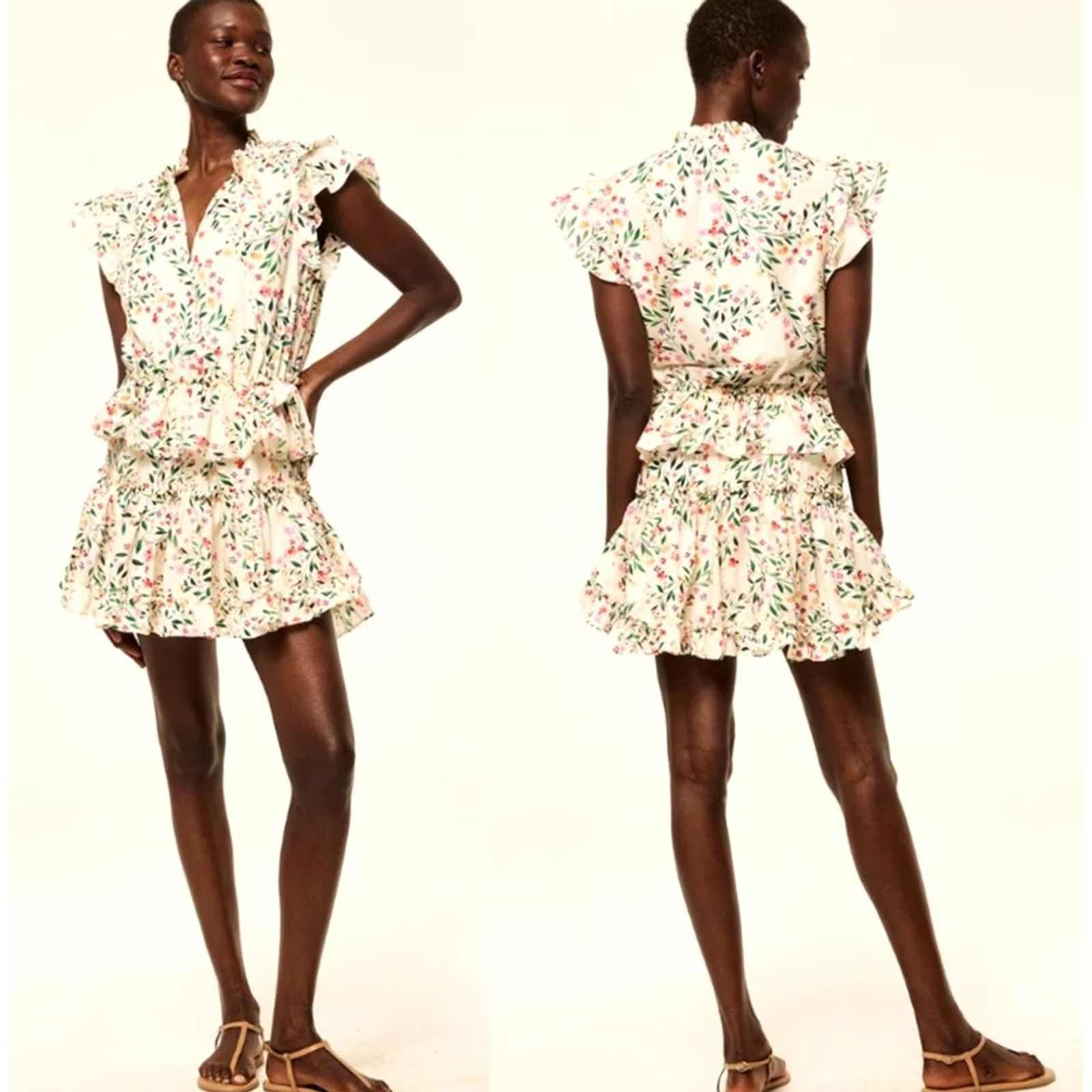 MISA Los Angeles MISA Los Angeles Iliana Mini Dress XS Cotton New V-Neck Short Sleeve Ruffle Floral 100% Cotton Casual Party/Cocktail Womens Size XS / US 0-2 / IT 36-38 - 7 Thumbnail