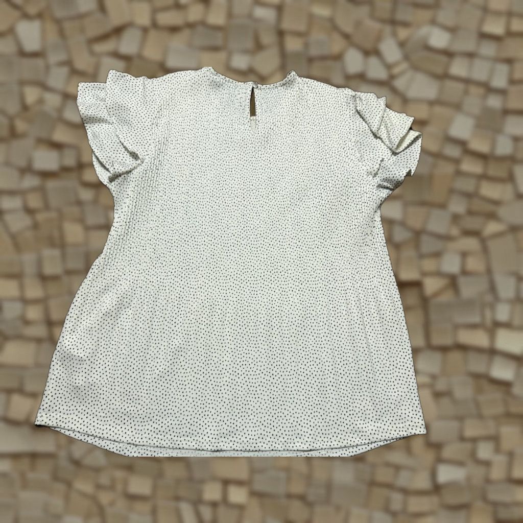 Vintage Adrianna Papell Blouse Shirt Women’s Small White Black Polka Dots Short Sleeve Flutter Sleeve Casual Modern Lightweight Size S / US 4 / IT 40 - 1 Thumbnail
