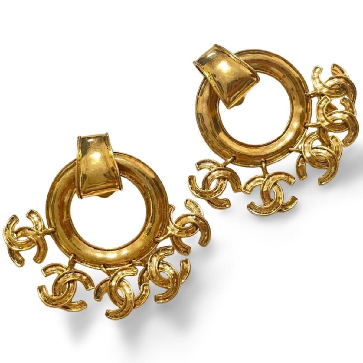 Chanel Vintage CHANEL large hoop dangle earrings with cc Size ONE SIZE - 6 Thumbnail