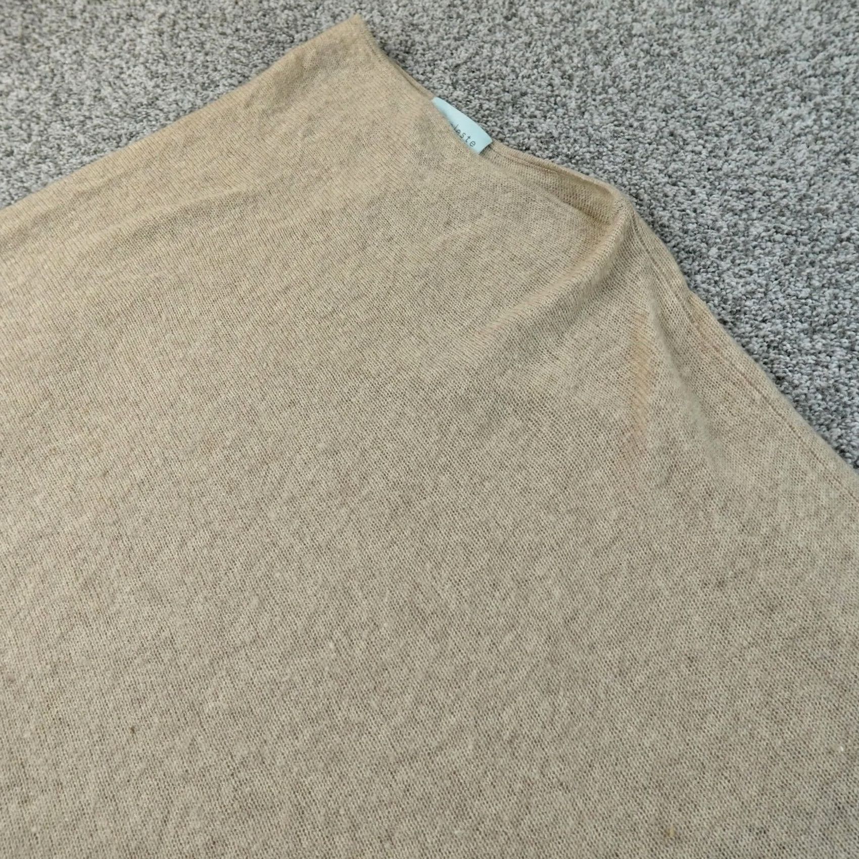 Vintage Celeste Sweater Capes Womens One Size Beige Wool Cashmere Knit Poncho Top Cape Knit Poncho Womens Beige Wool Cashmere Boat Neck Casual Relaxed 90s? Size ONE SIZE - 2 Thumbnail