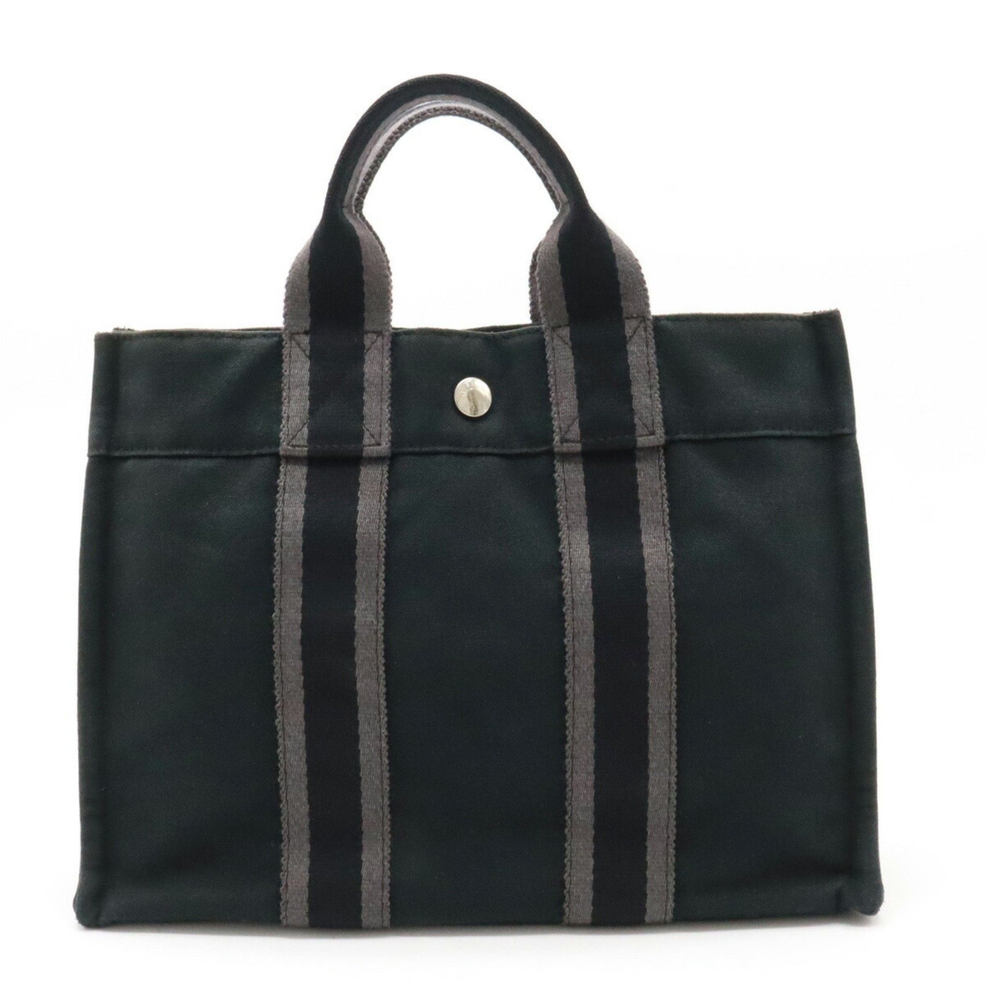 image of Hermes Foult Tote Pm Bag Handbag Canvas Black Grey, Women's