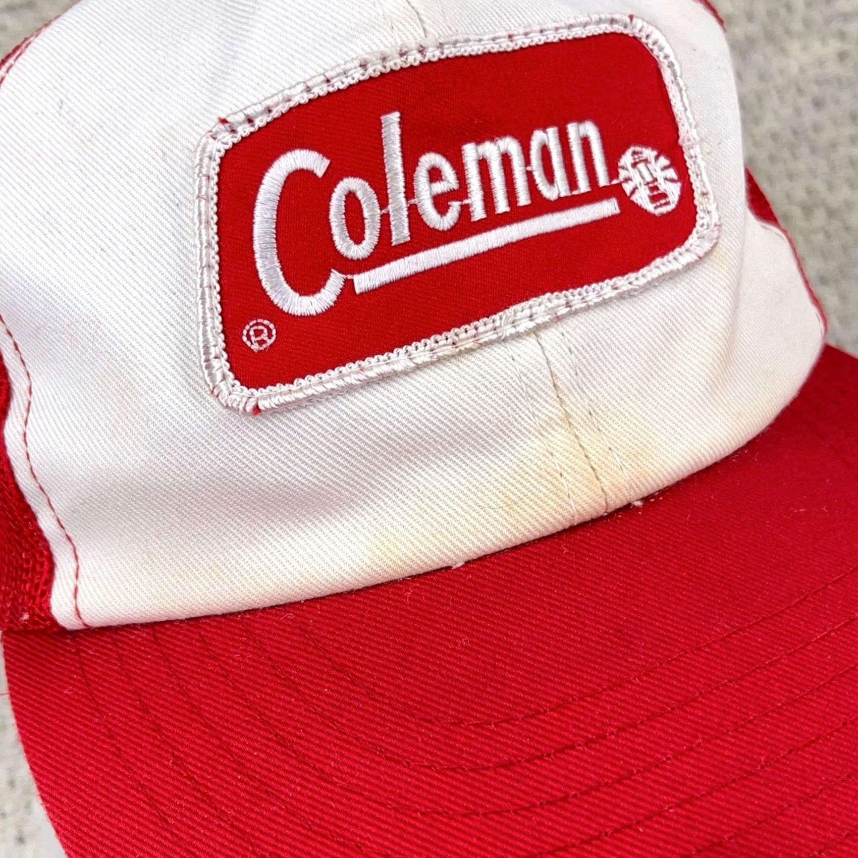 Vintage Vintage Coleman 80s/90s Trucker Hat Cap Snapback Patch Red White Camp Lantern - Adjustable - Classic Outdoor Size ONE SIZE - 4 Thumbnail