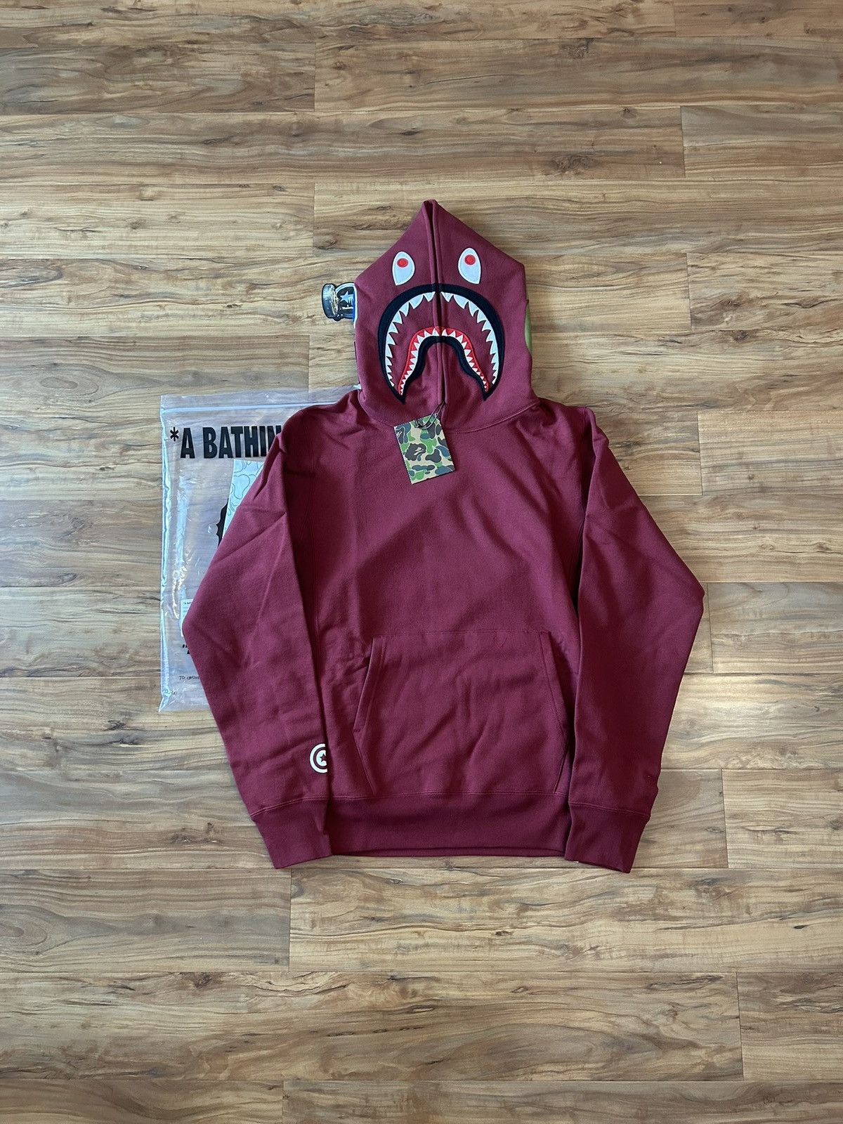 Bape STEAL Bape Burgundy Shark Pullover Hoodie Size US S / EU 44-46 / 1 - 1 Thumbnail