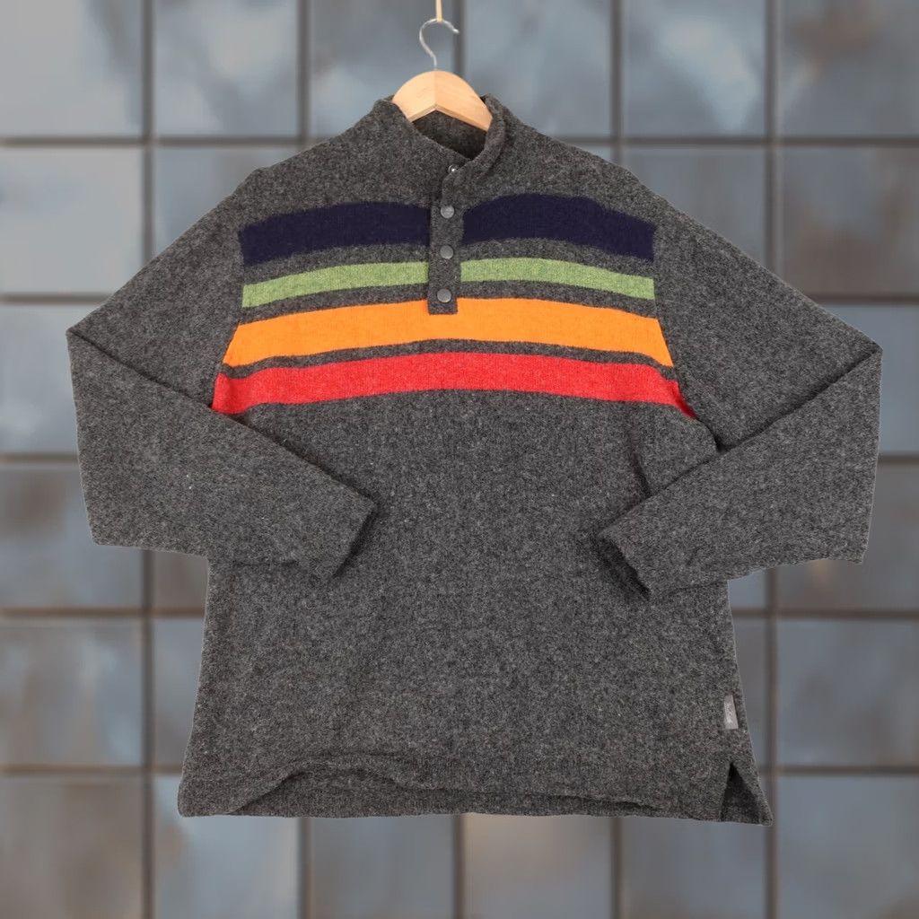Vintage Woolrich Sweater Mens Large Gray Stripe Pullover Wool/Cotton Knit Mock Neck Long Sleeve Heavyweight Outdoor Casual Business Winter Size US L / EU 52-54 / 3 - 1 Thumbnail