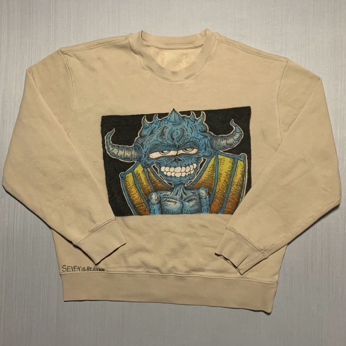 image of Art Airbrush Crewneck By Sevenisheaven in Cream, Men's (Size Large)