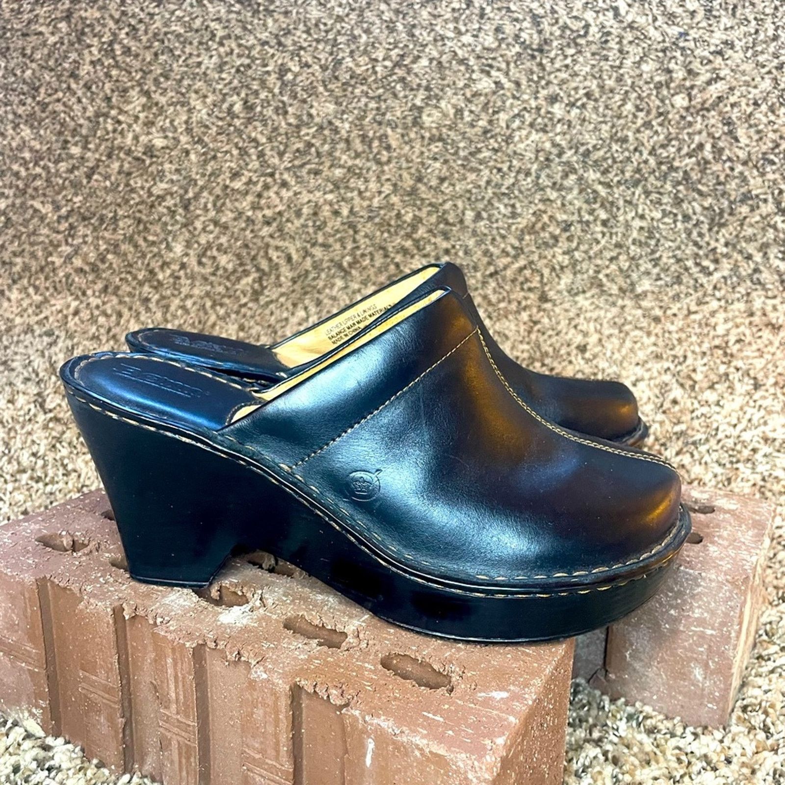 Born Born Black Leather Slip On Wedge Clogs Shoes Women's Sz 8 Size US 8 / IT 38 - 1 Thumbnail