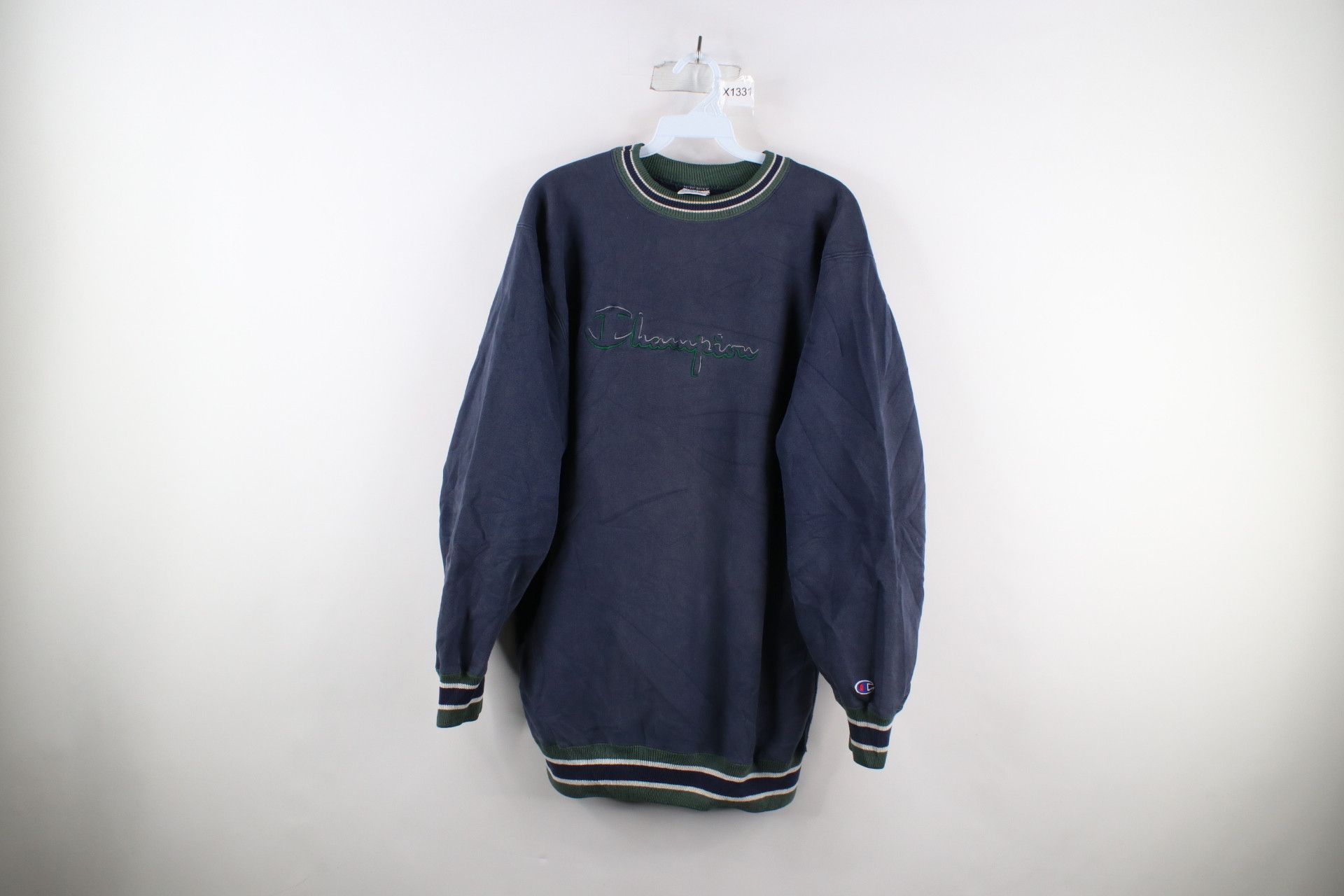 image of 90's Champion Reverse Shadow Spell Out Sweatshirt Usa in Blue, Men's (Size 2XL)